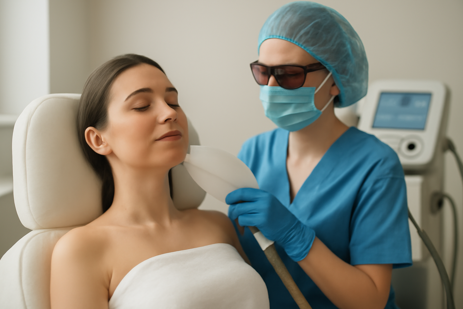 Фотореалистичное изображение фотоэпиляции и инновационных методов в эстетическом центре.