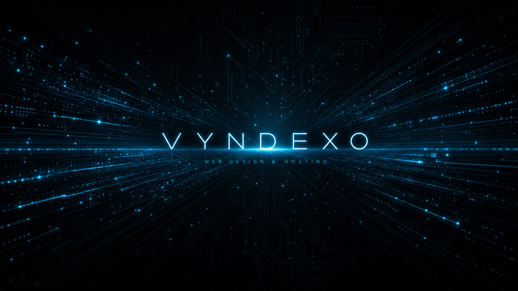 Vyndexo Web Design and Hosting — digital particle streams on dark background