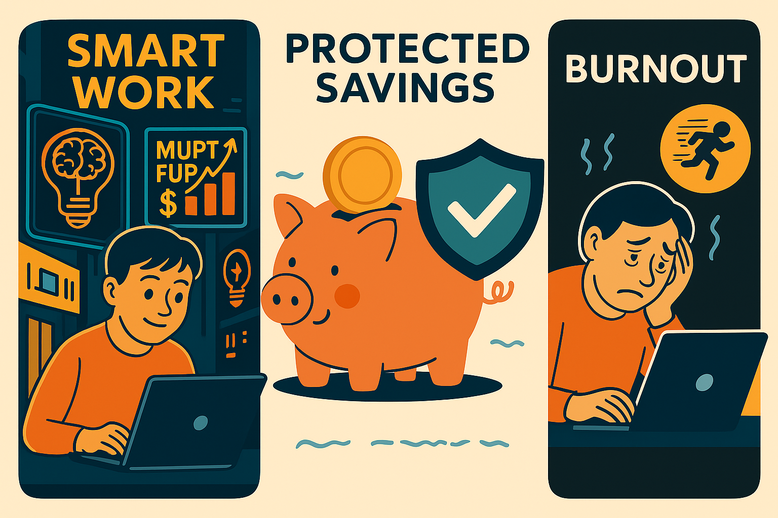 Conceptual illustration of smart work strategies versus traditional hard work approaches