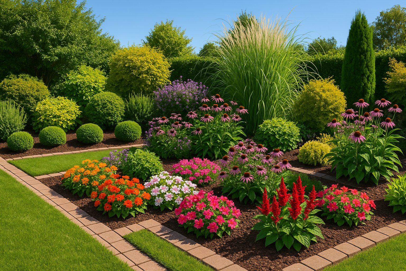 Jardín pequeño organizado con plantas de diferentes alturas