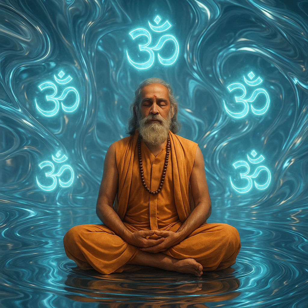 Spiritual meditation with liquid glass holographic effects