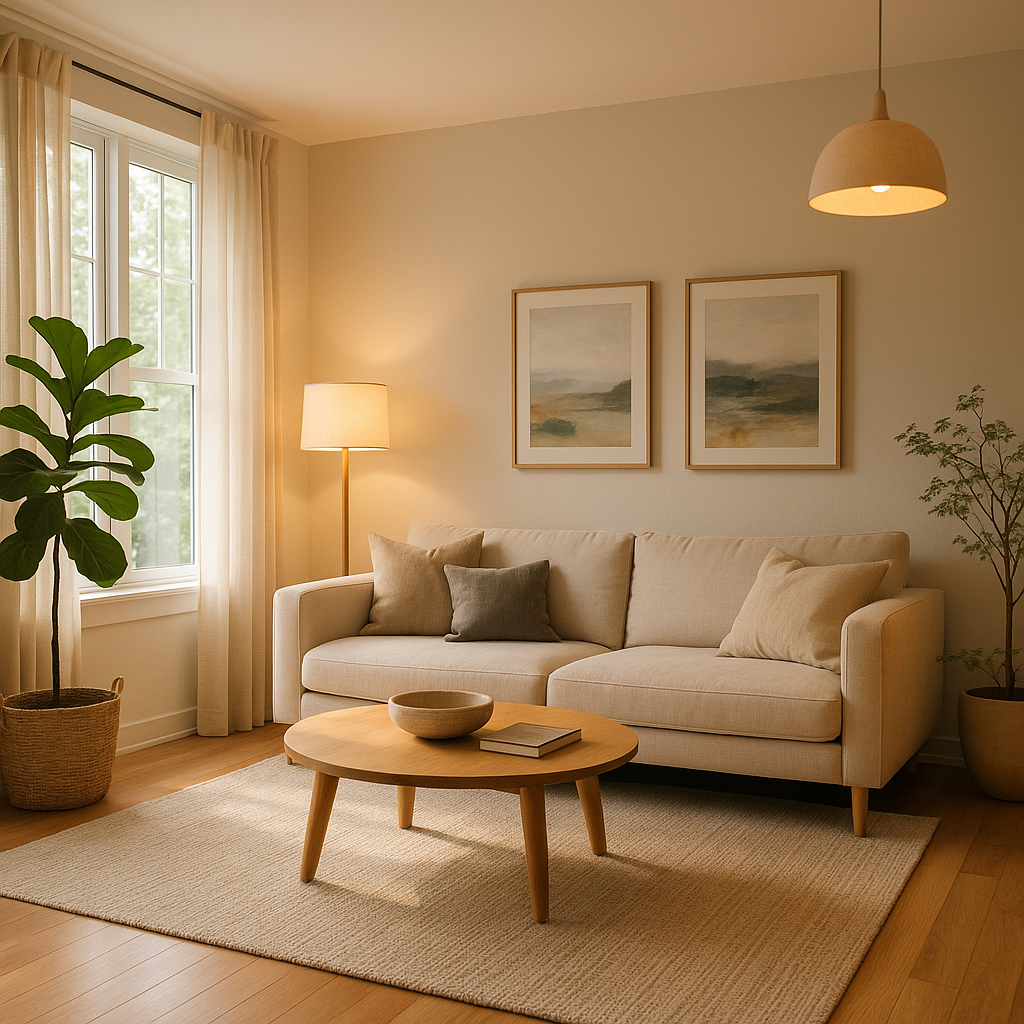 Ejemplo de decoración correcta: proporciones, iluminación y colores armónicos