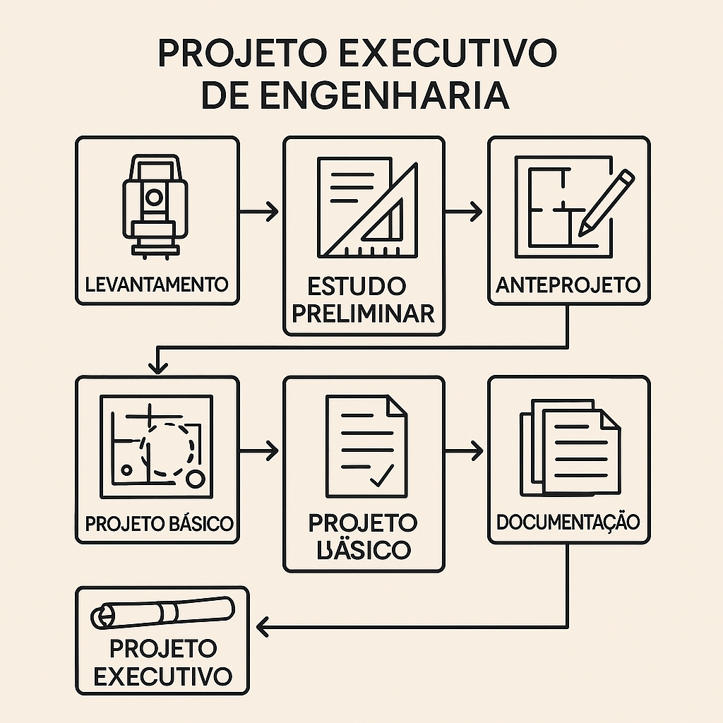 Fluxograma das etapas de desenvolvimento do projeto executivo em engenharia