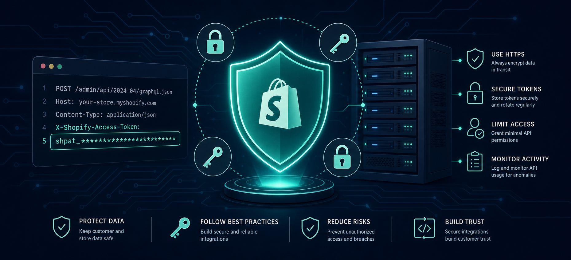 API security best practices illustration for Claude and Shopify integration