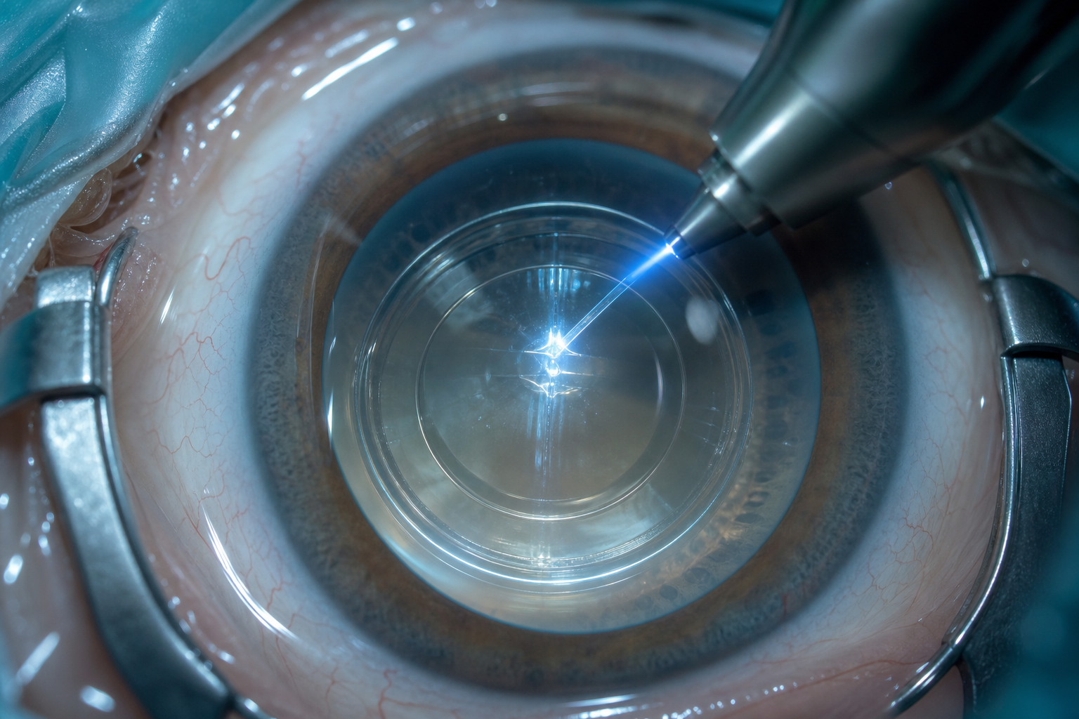 Femtosecond laser creating precise incision planes within the crystalline lens