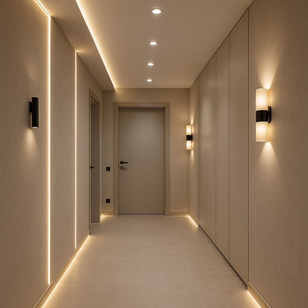 Pasillo moderno con iluminación decorativa de entrada