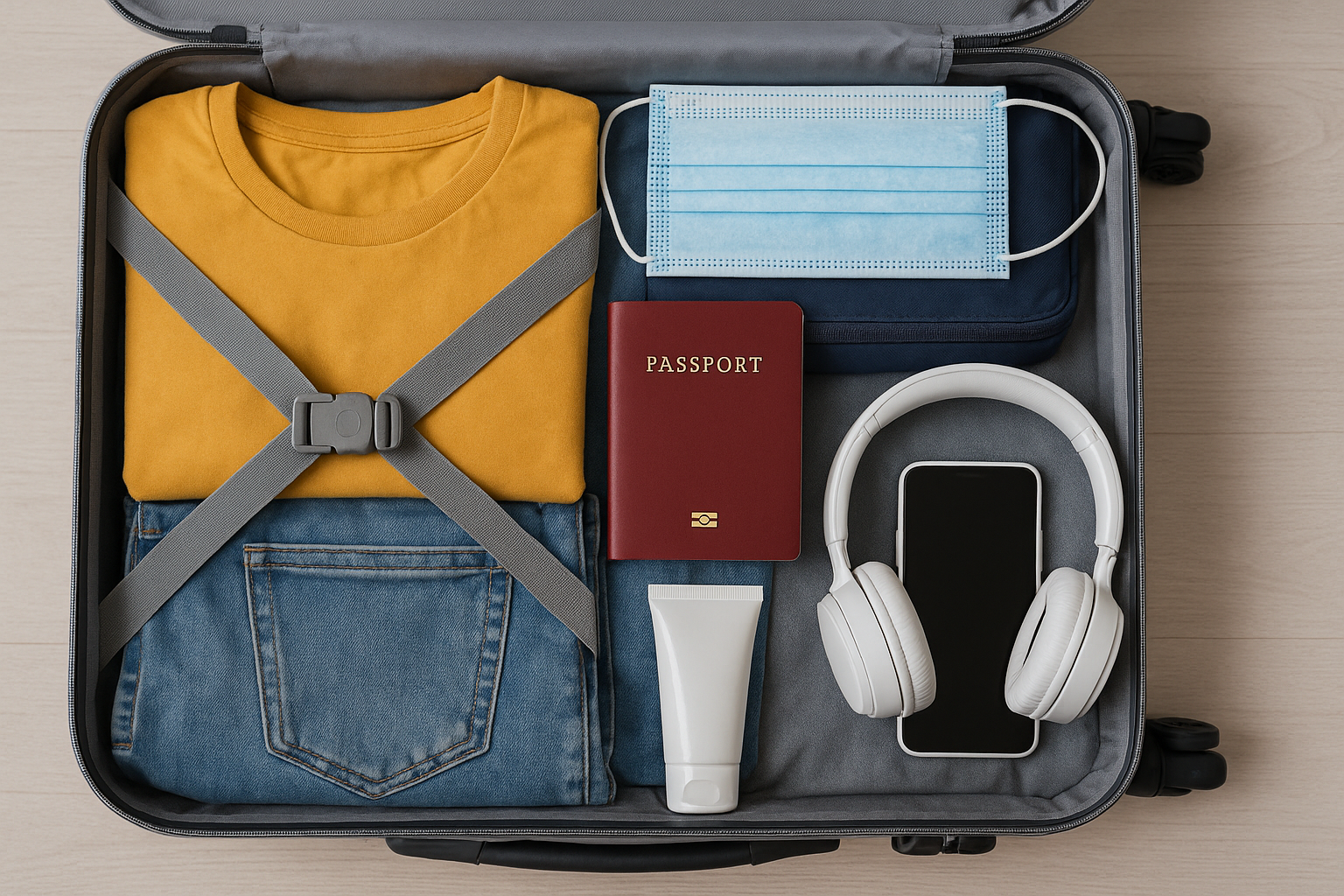 Properly packed luggage with travel essentials