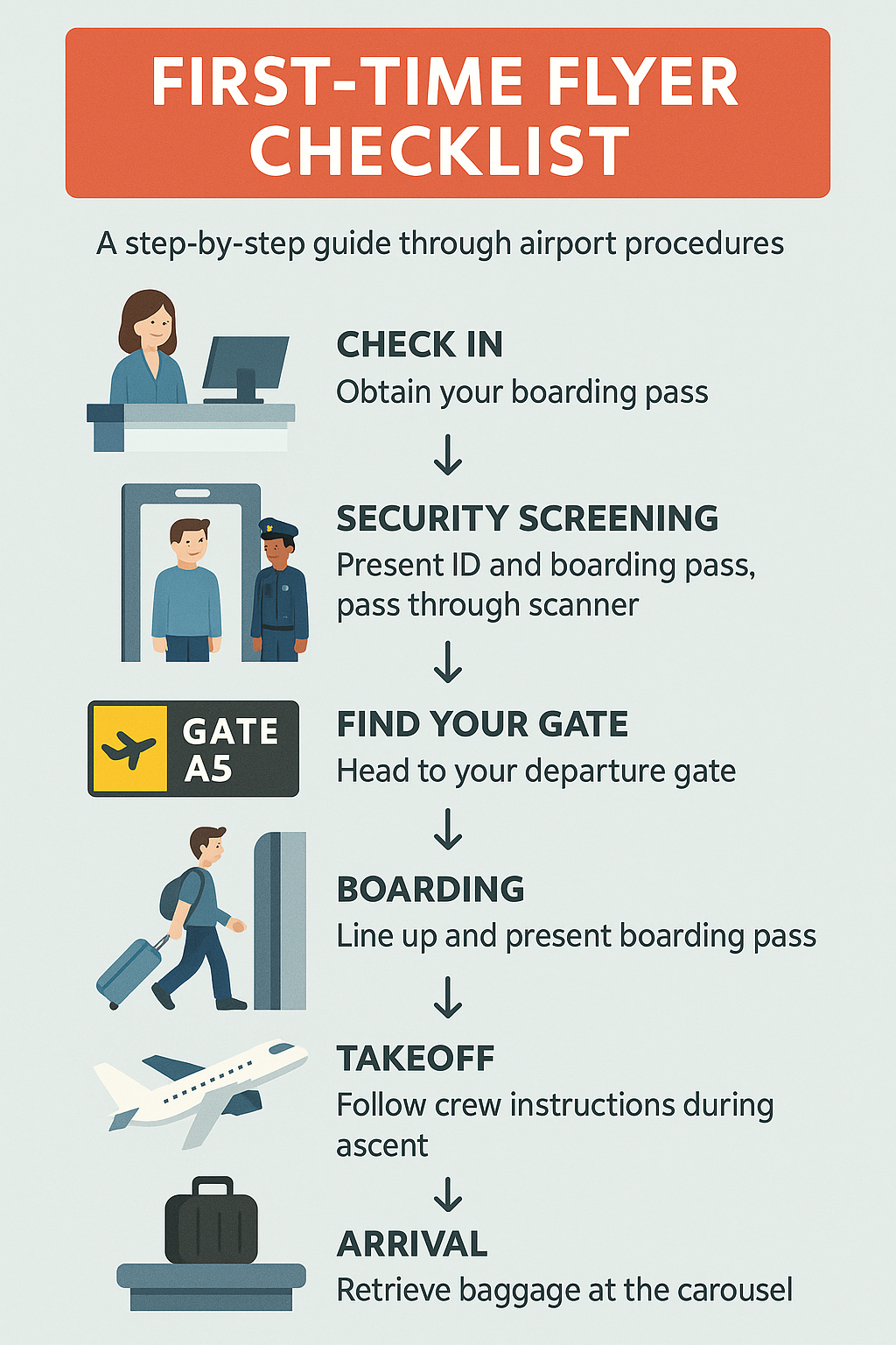 Essential first-time flyer checklist infographic