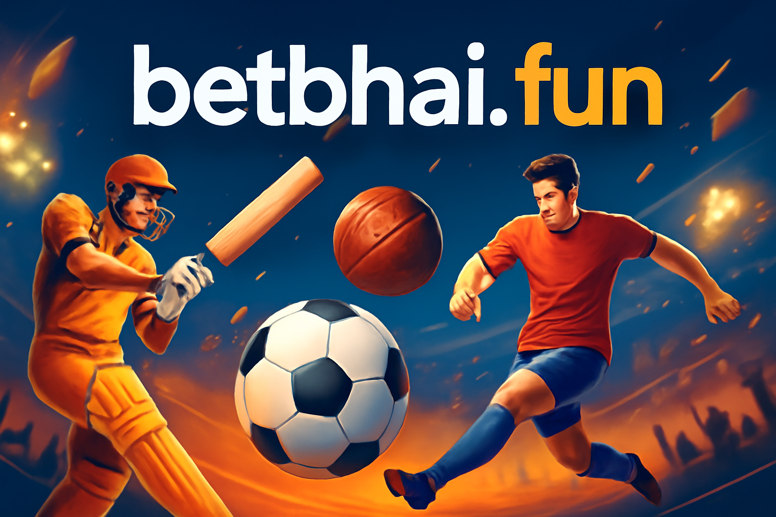 Original professional sports banner for betbhai.fun with sports equipment and community background