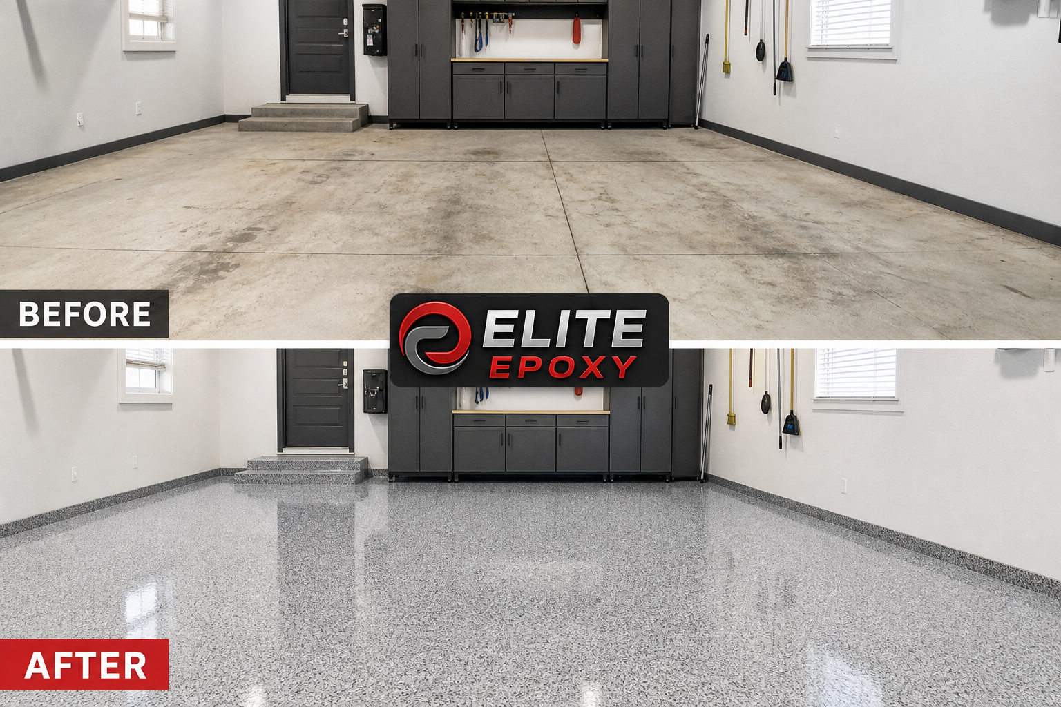 Flake broadcast epoxy floor installation by Elite Epoxy SFV