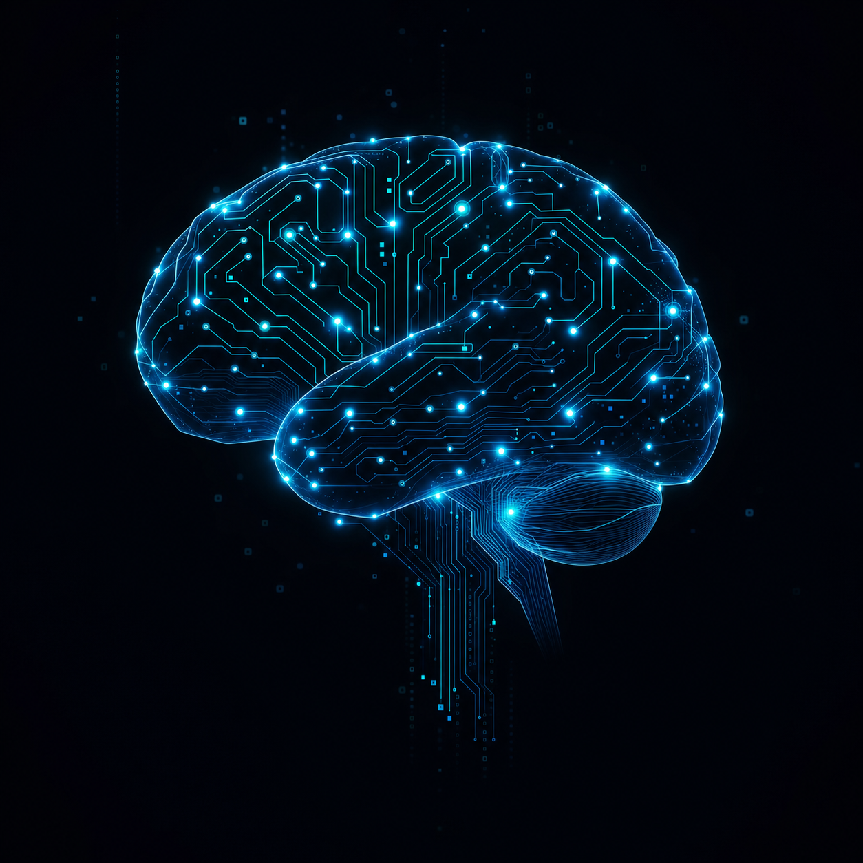 Glowing AI neural circuit brain illustration