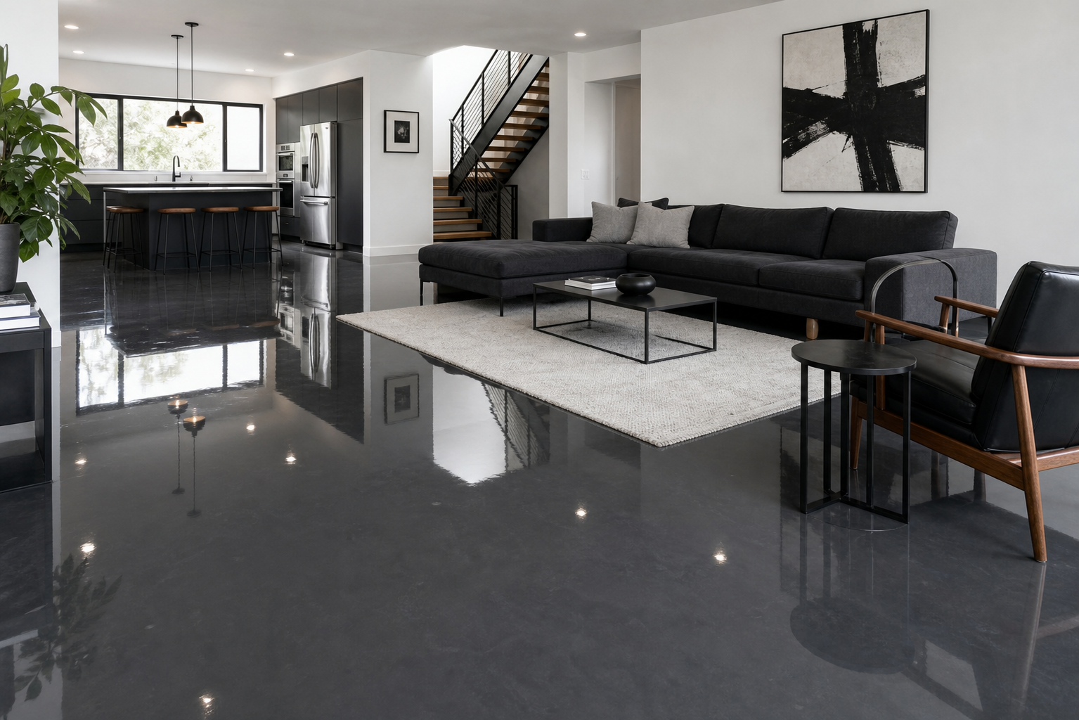Solid color high-gloss epoxy floor