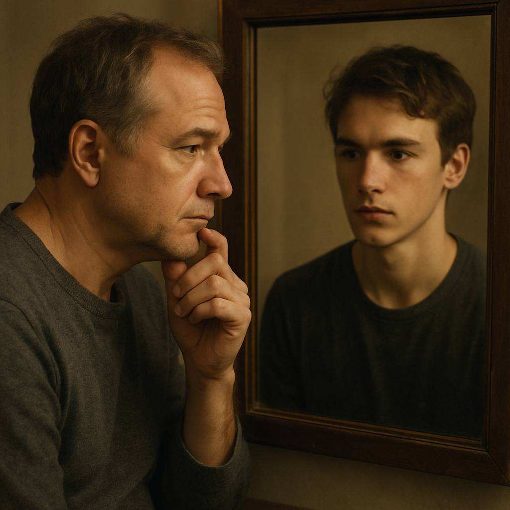 中年反思:镜中的年轻自己