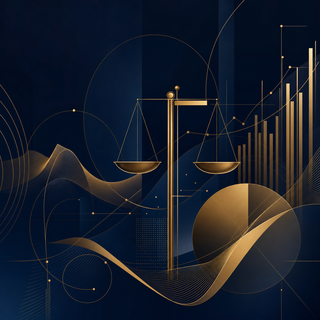 Abstract gold and navy financial precision illustration