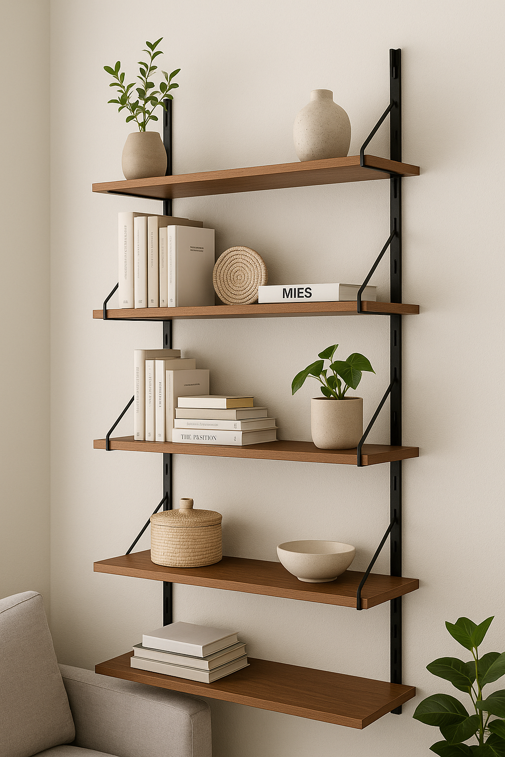 Estanterías verticales en pared para almacenamiento