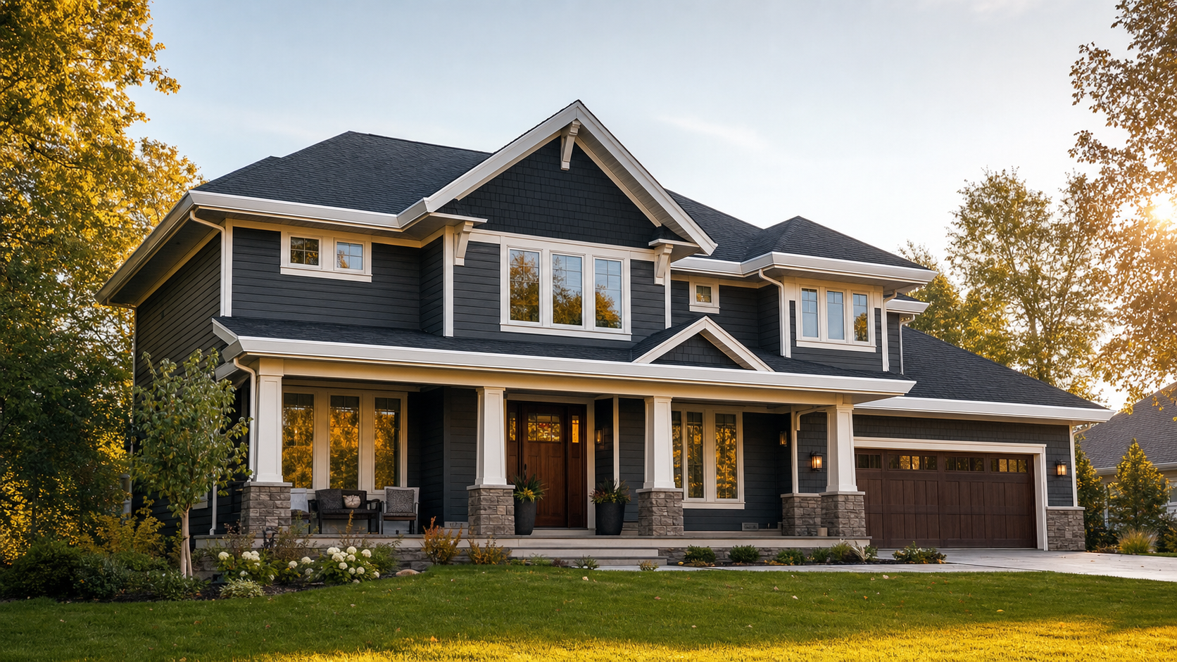 6-inch seamless gutters installed on a large two-story Minneapolis home