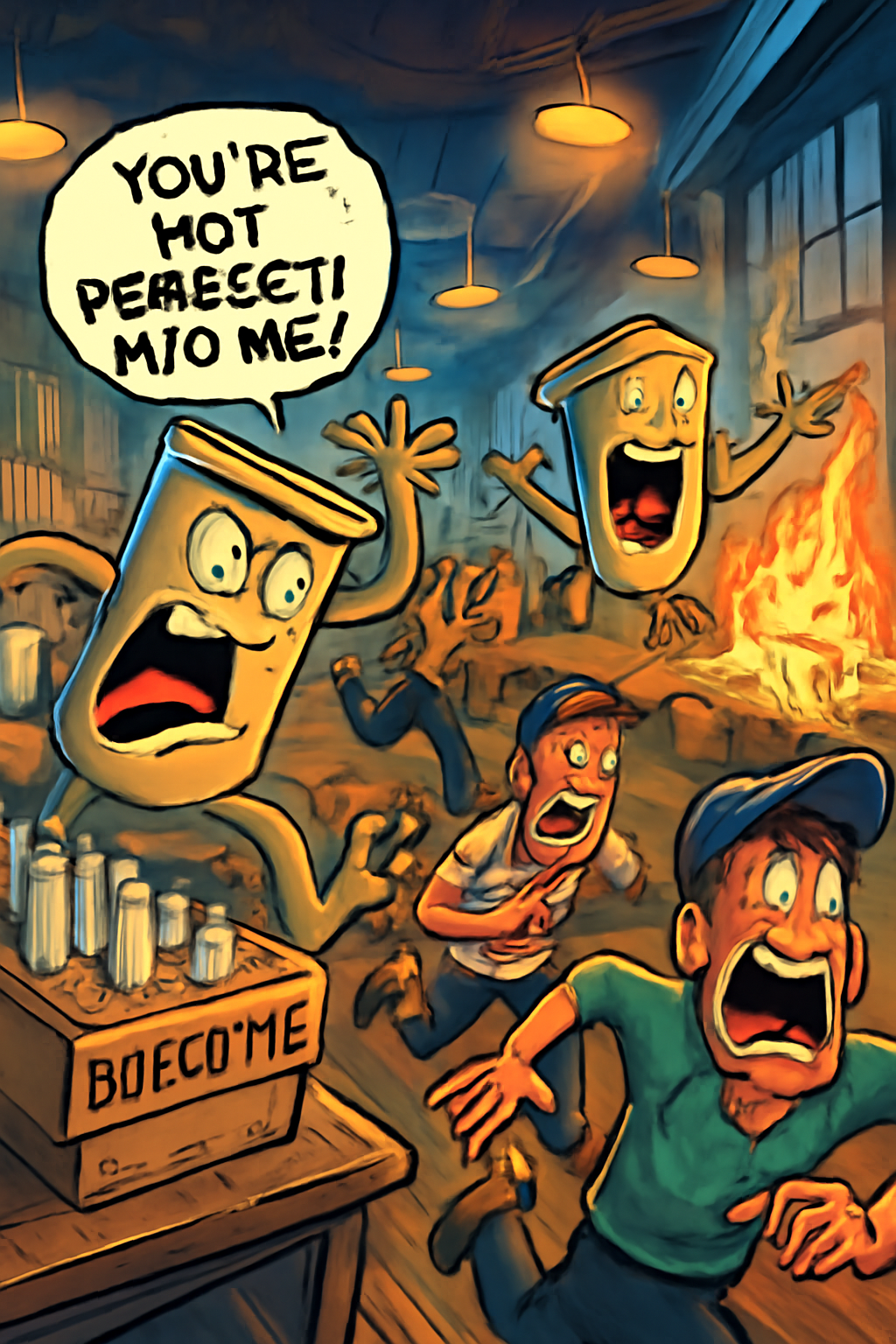 Animated candle molds rebel in chaotic candle factory chase scene.