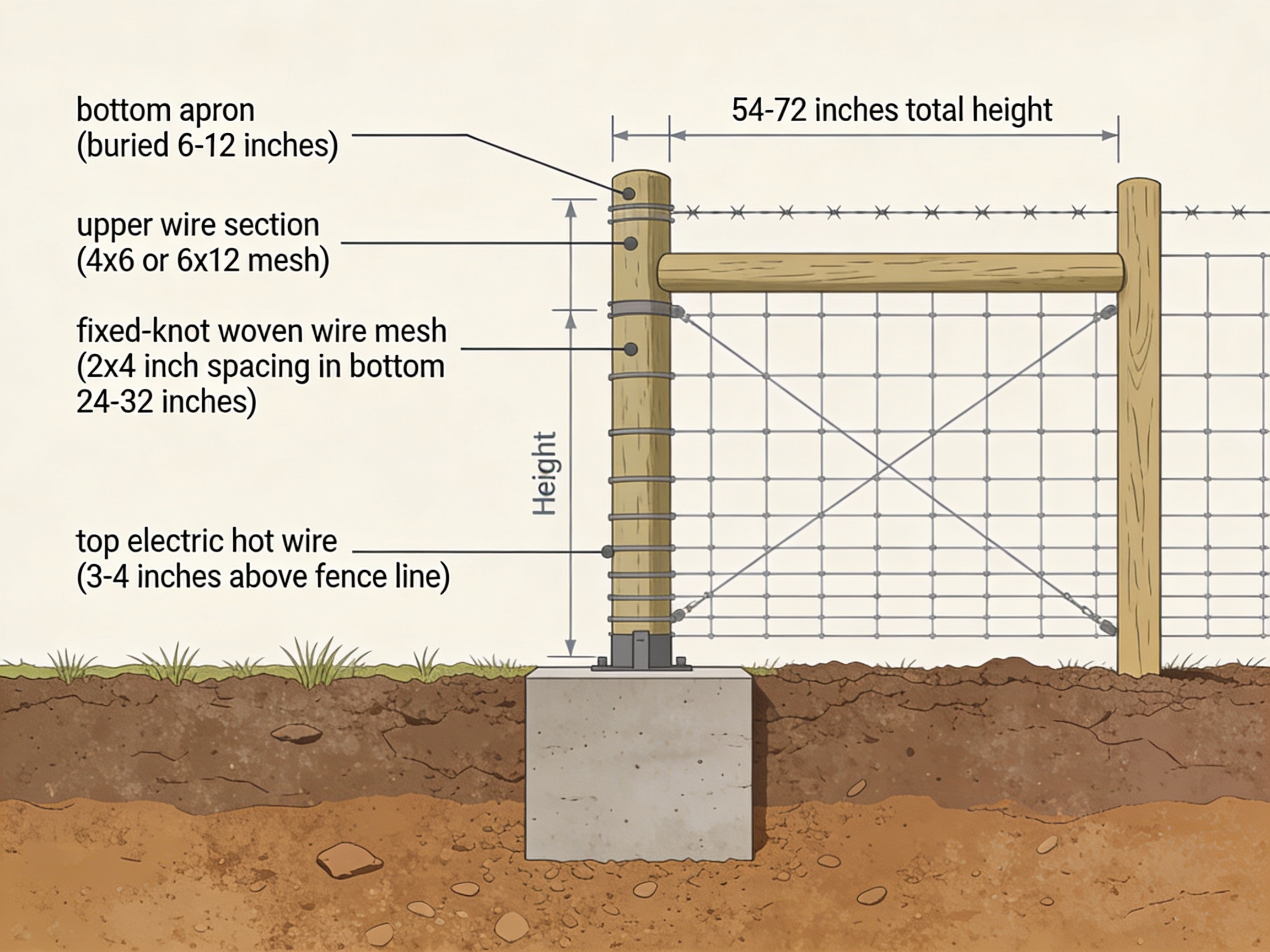 Predator-Proof Fence Cross-Section: Woven Wire + Electric System Design
