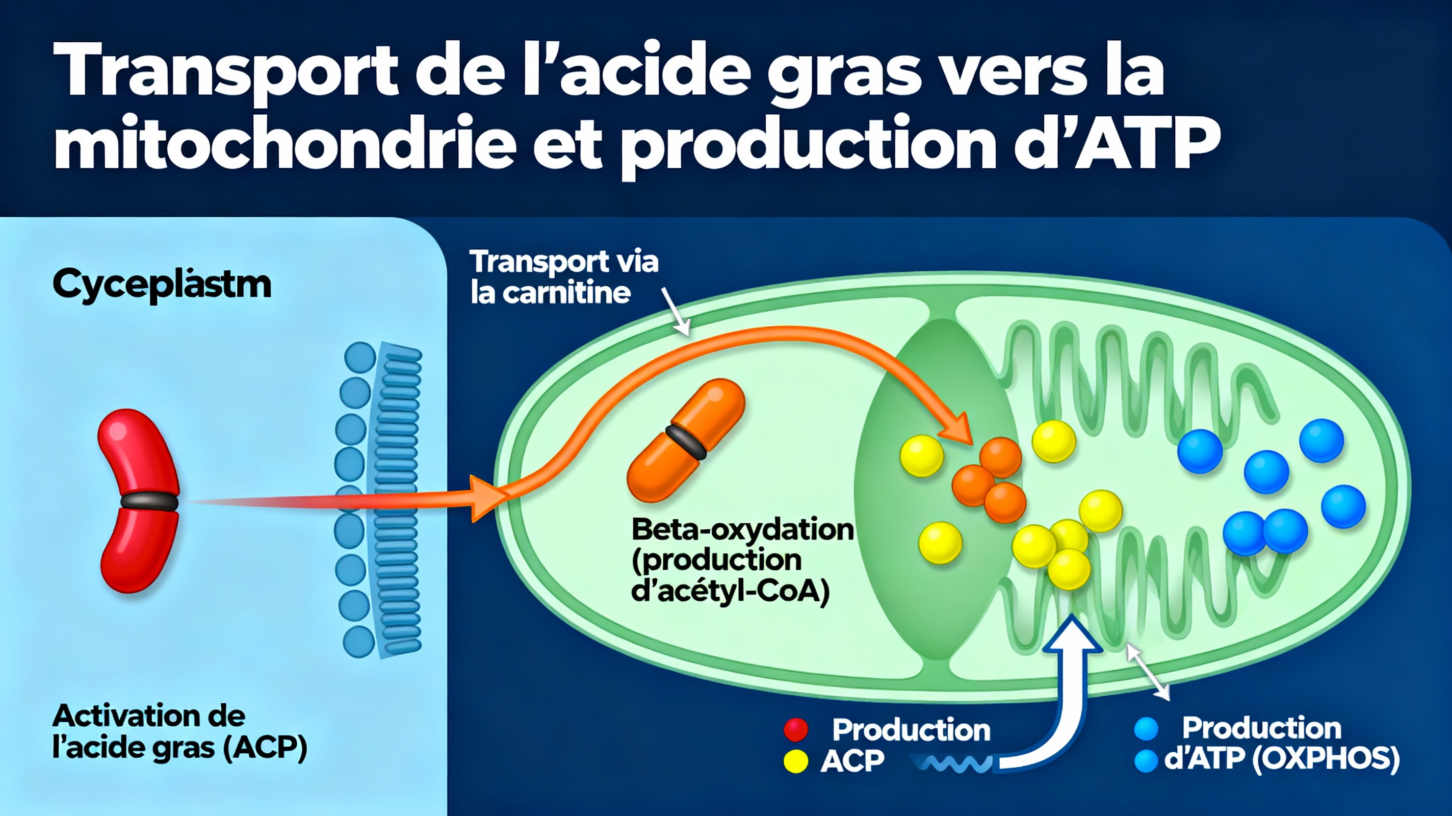 Mécanisme de transport des acides gras dans la mitochondrie