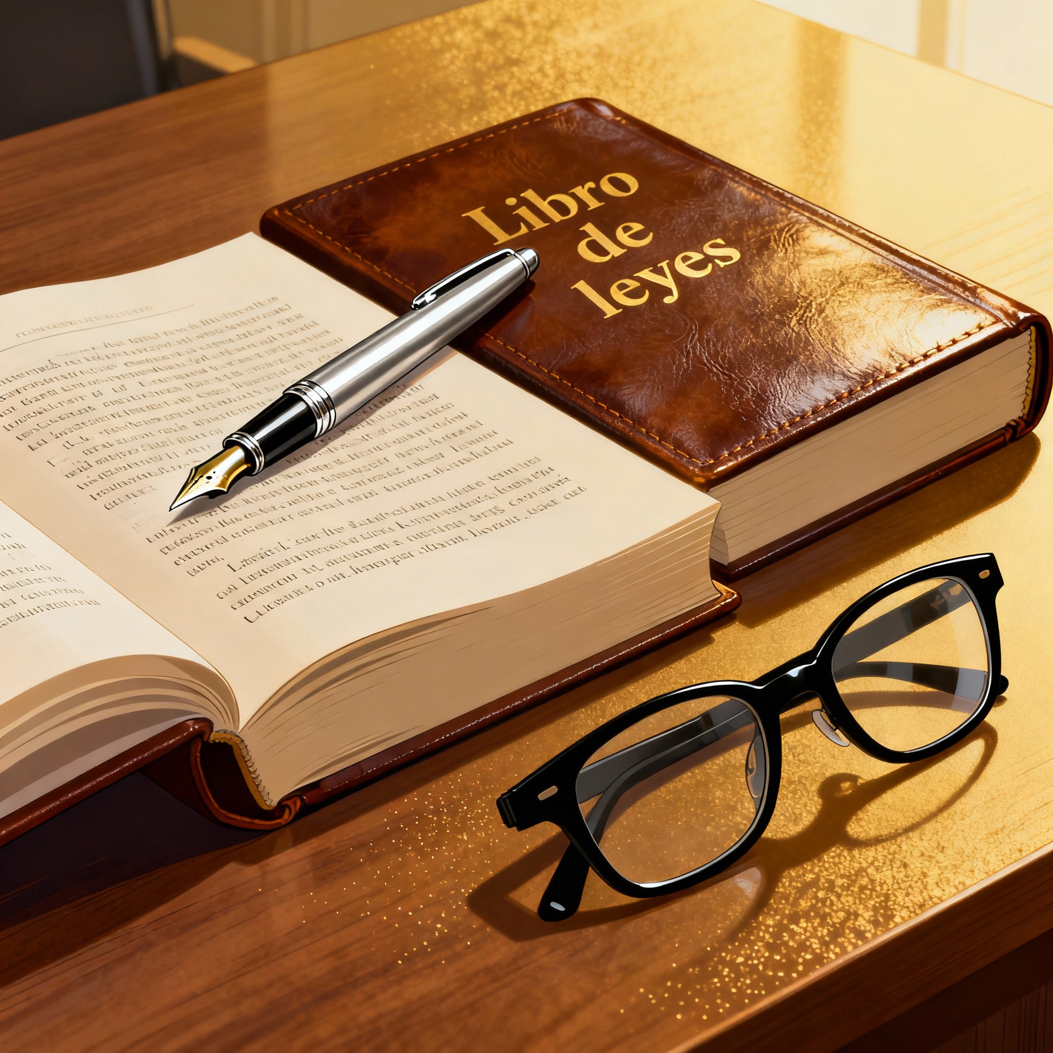 Libro de leyes con pluma y gafas