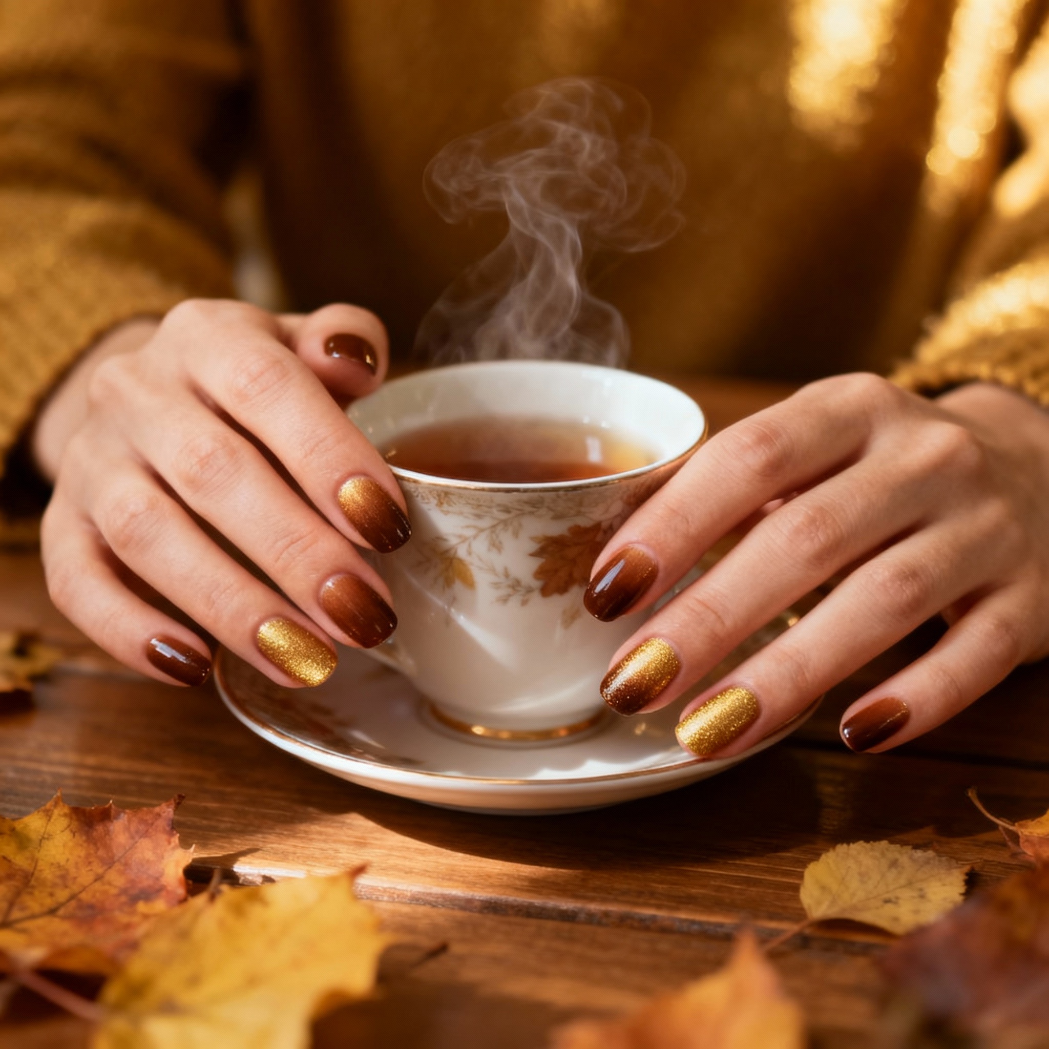 Jesienny gradient ombre na paznokciach w warszawskiej scenerii