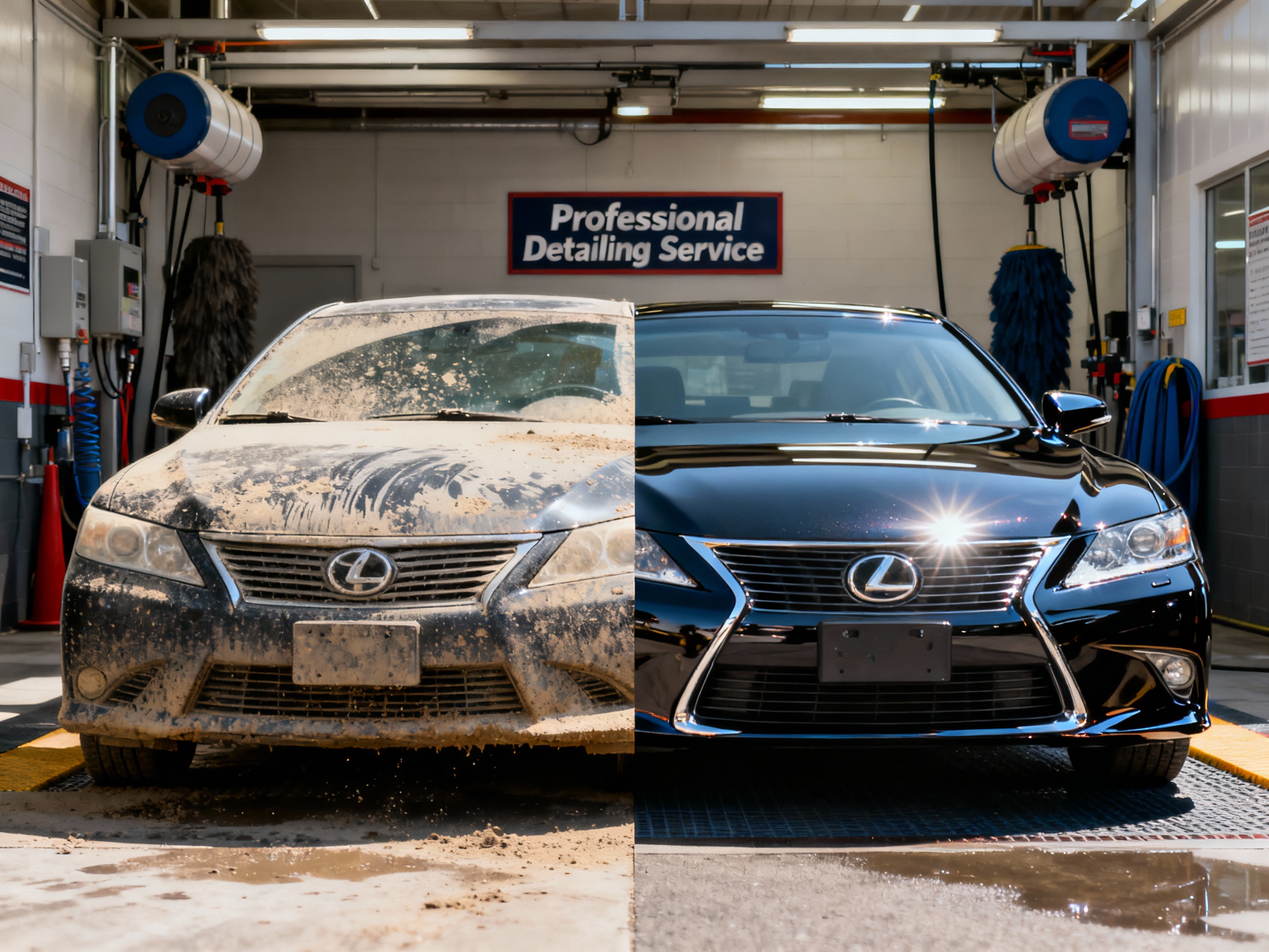 Before and after car wash transformation