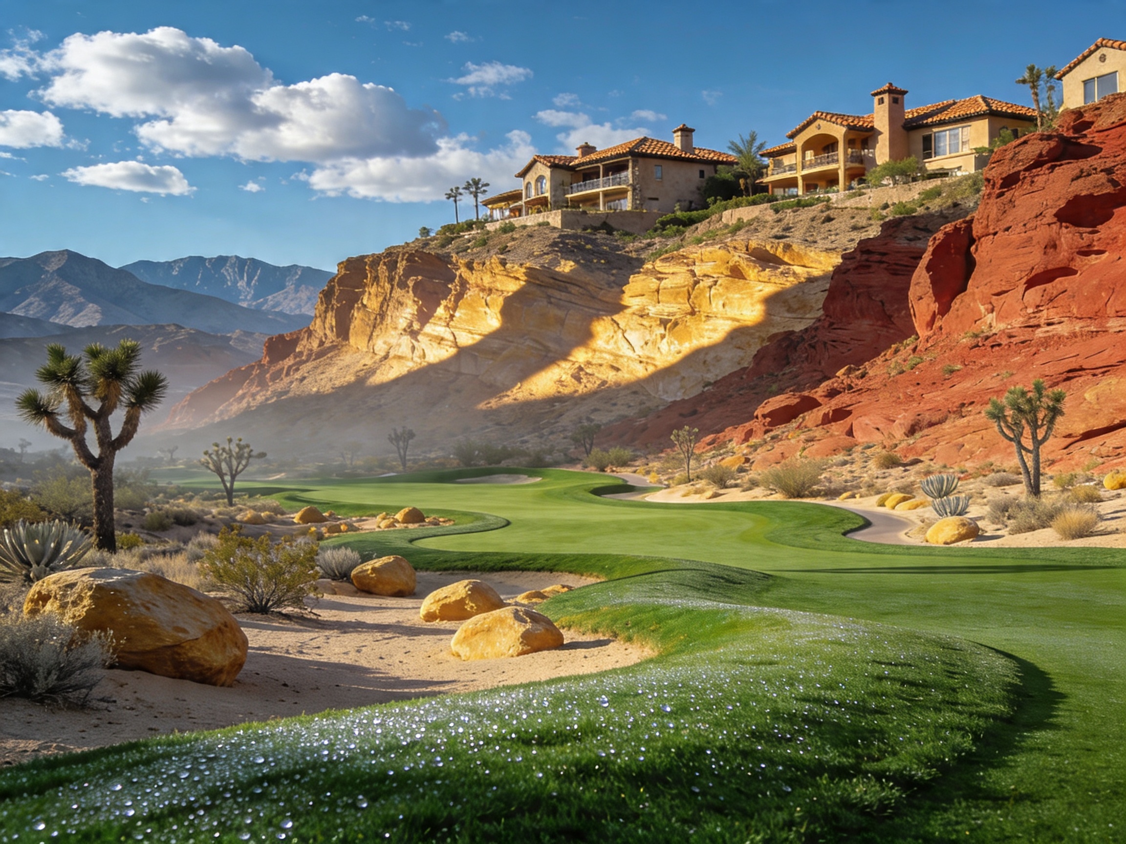 DragonRidge Country Club championship golf course at MacDonald Highlands Henderson Nevada winding through dramatic desert canyon terrain with custom hillside homes visible above