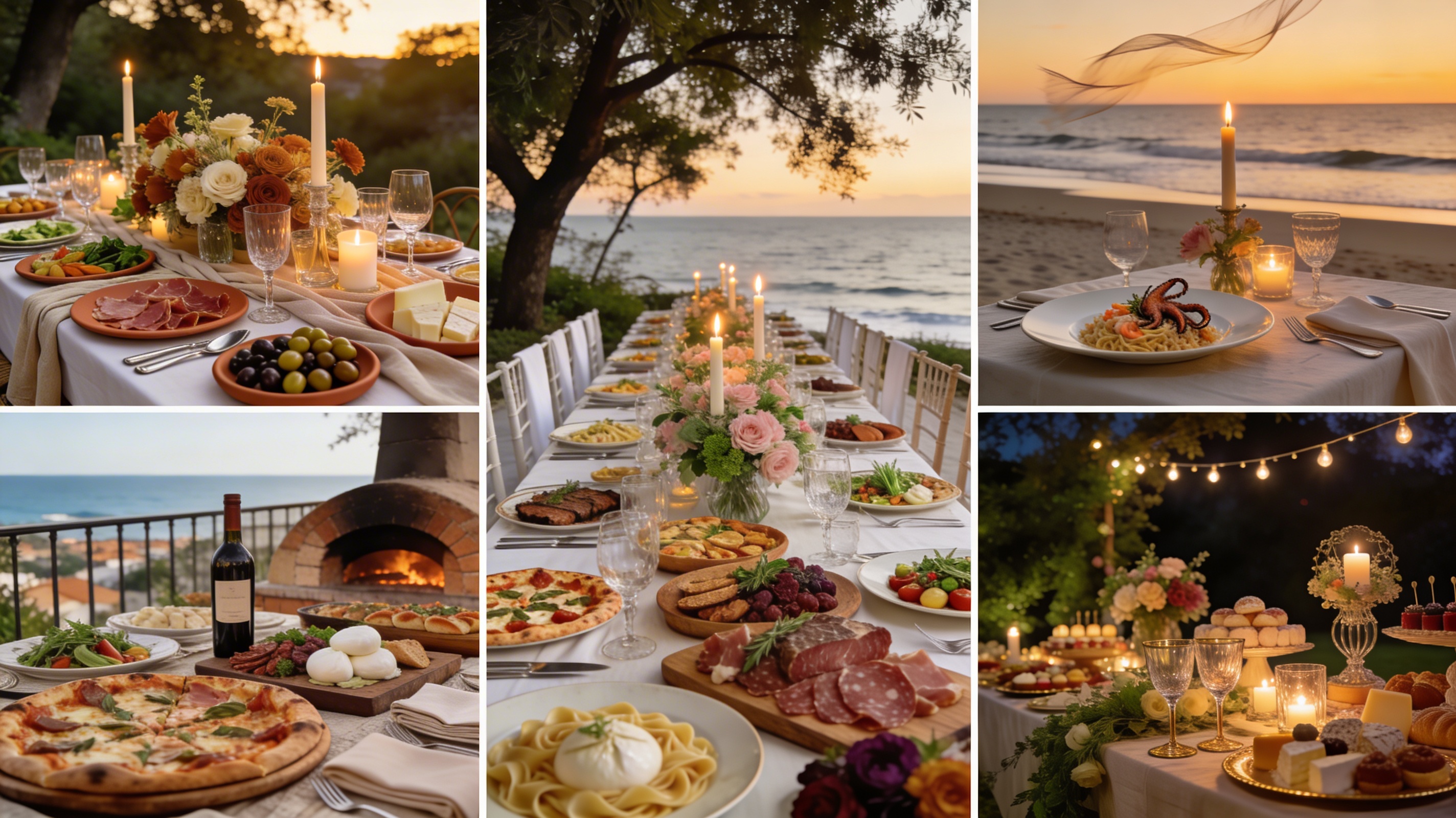 BellaFesta luxury catering moodboard with garden, beach, and styled tables