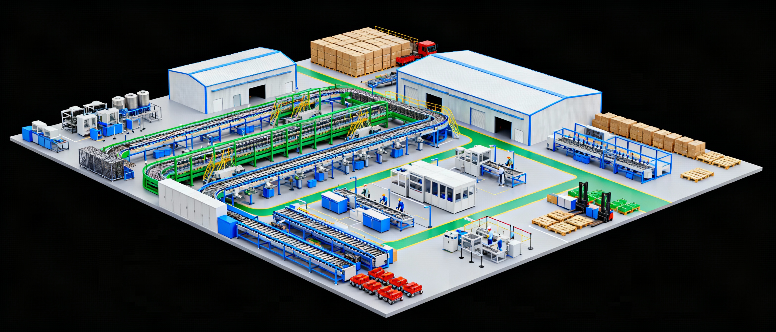 3D isometric factory layout visualization