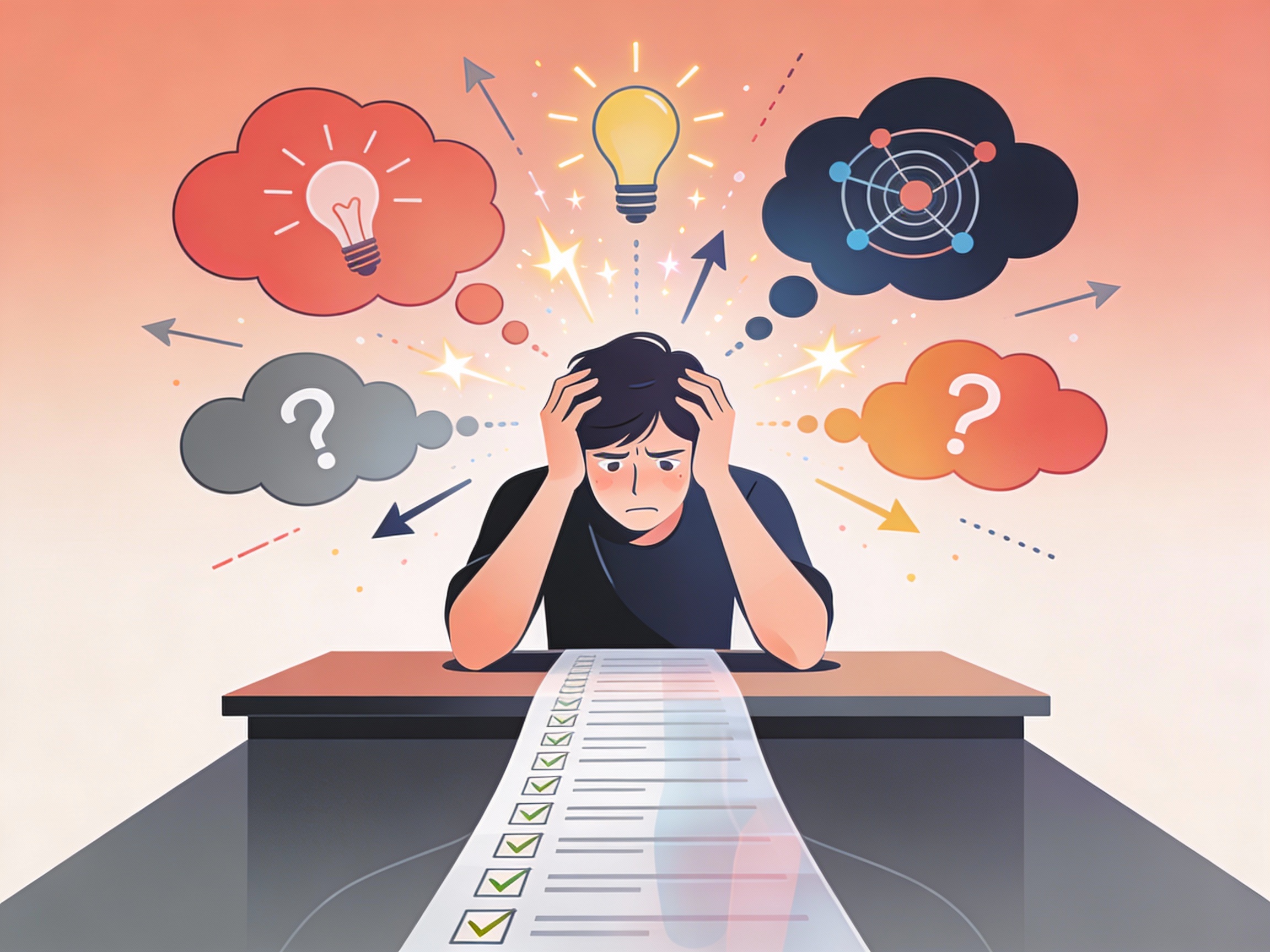 Overwhelming task list for ADHD brain, showing chaos and forgotten items