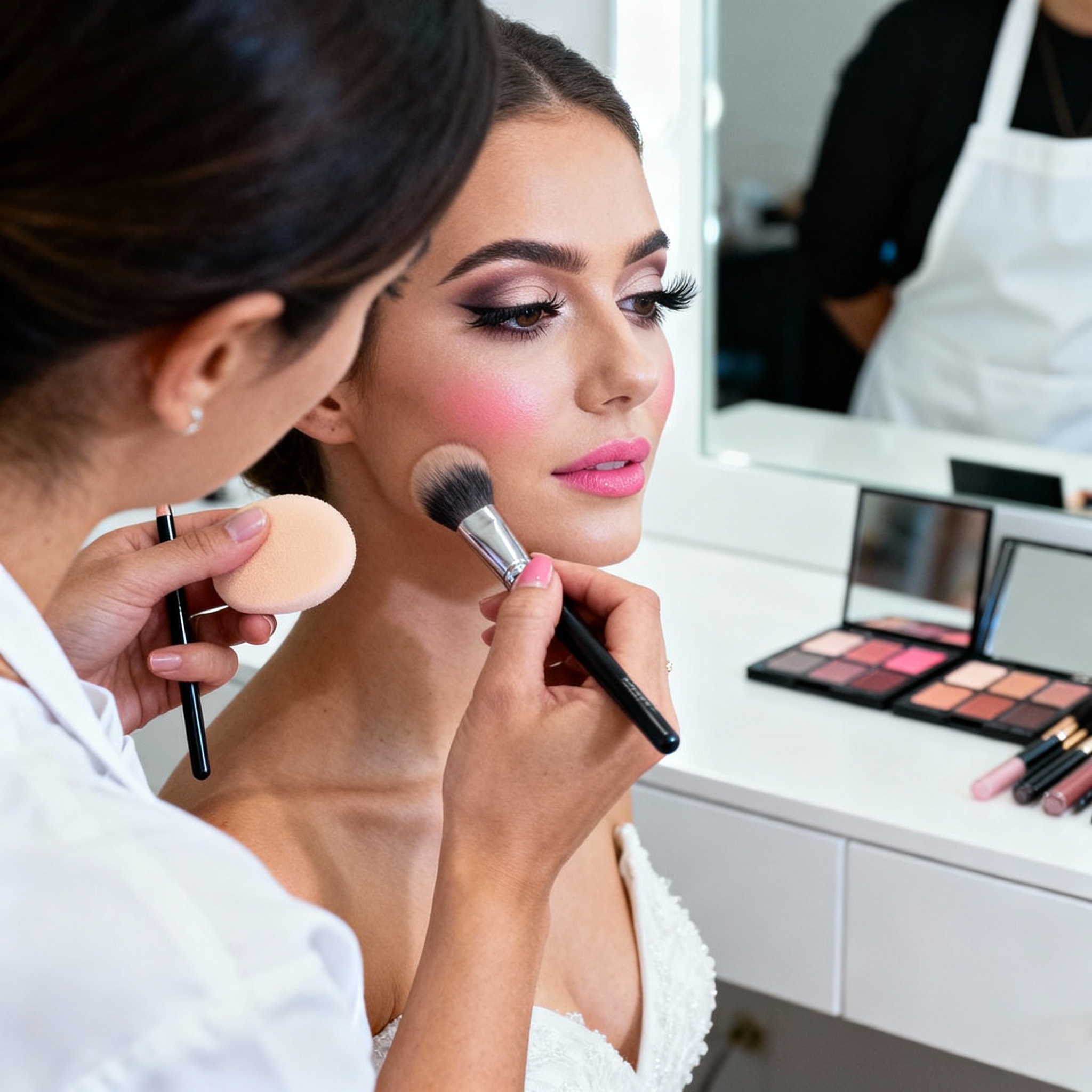 Expert makeup artist applying bridal makeup