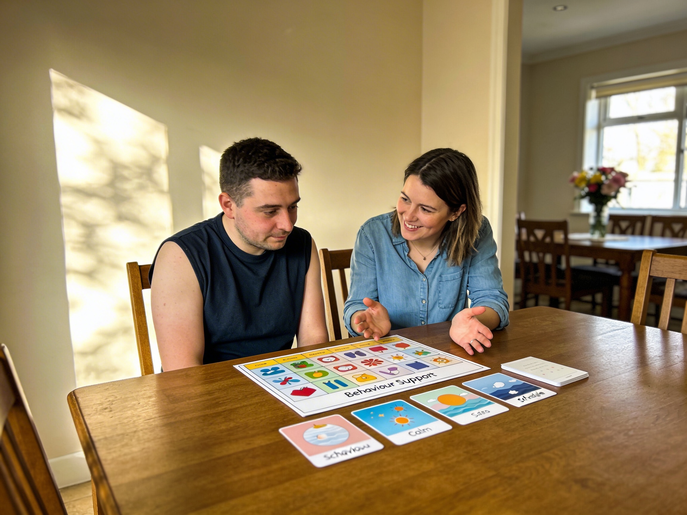 Support worker providing psychosocial disability support in a relaxed setting