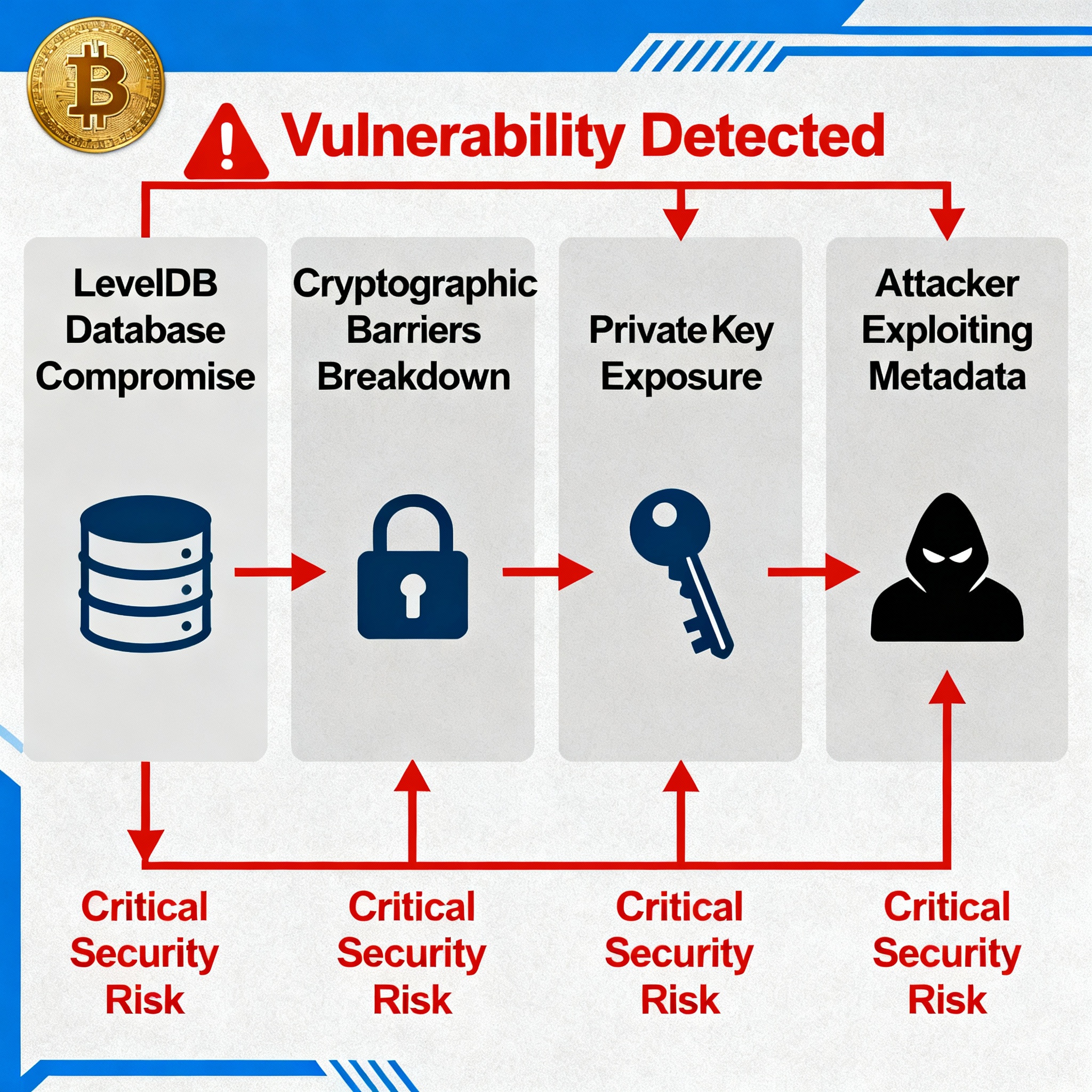 Research diagram illustrating the Zero Key Obfuscation Exposure vulnerability and its critical impact on Bitcoin cryptographic security