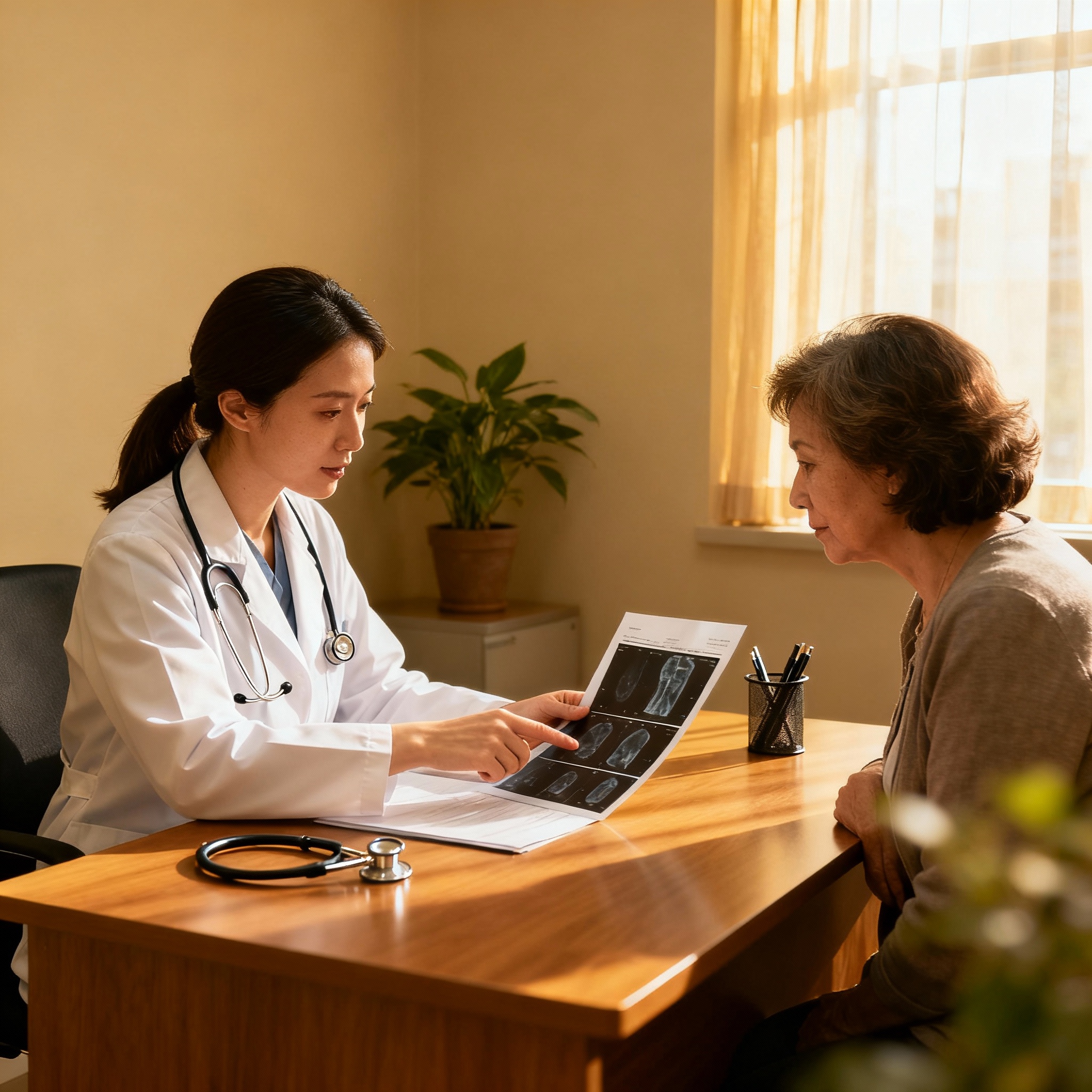Medico e paziente durante consulenza per diagnosi menopausa