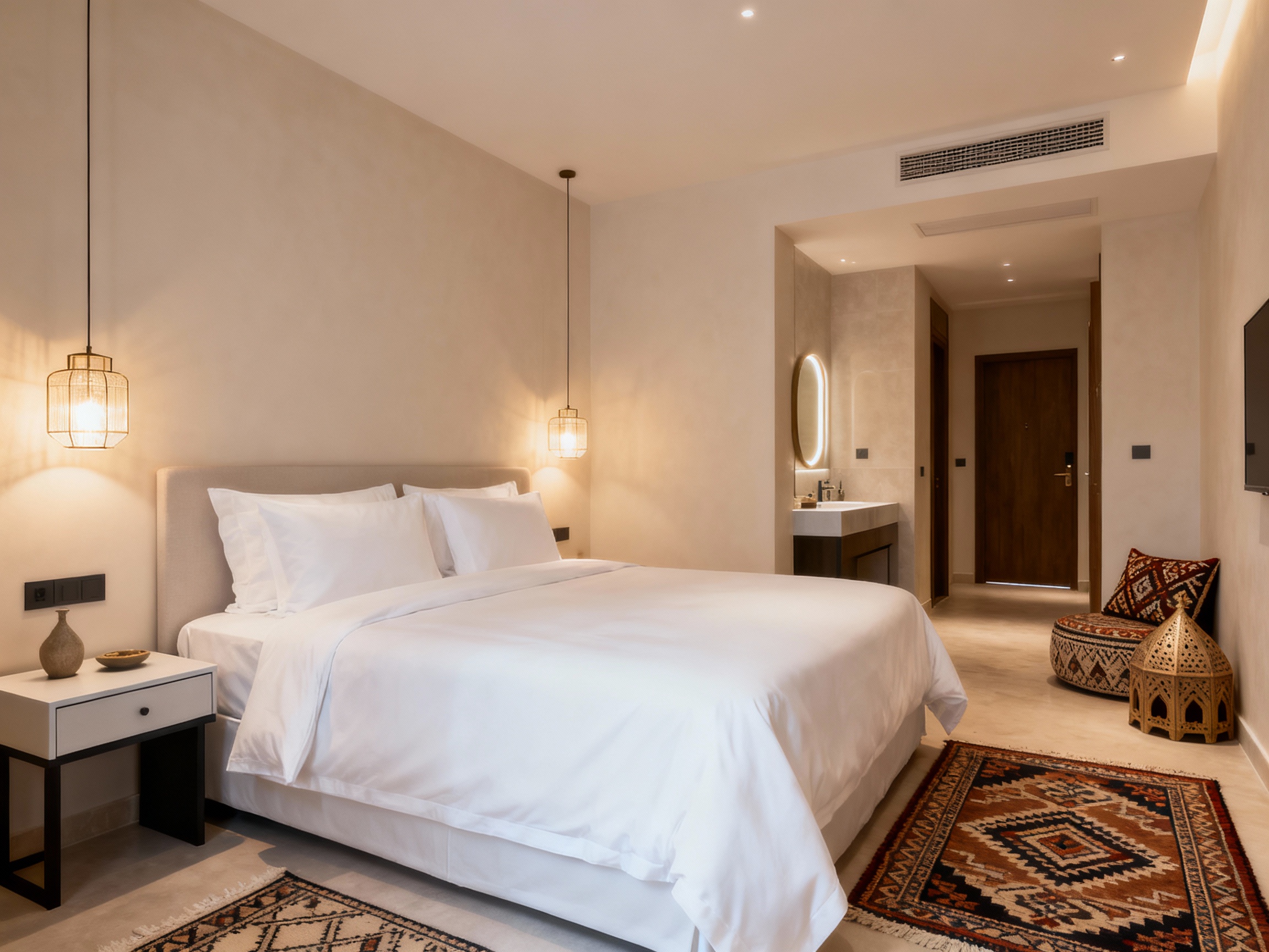 Chambre confortable en location courte durée meublée Rabat avec literie hôtelière