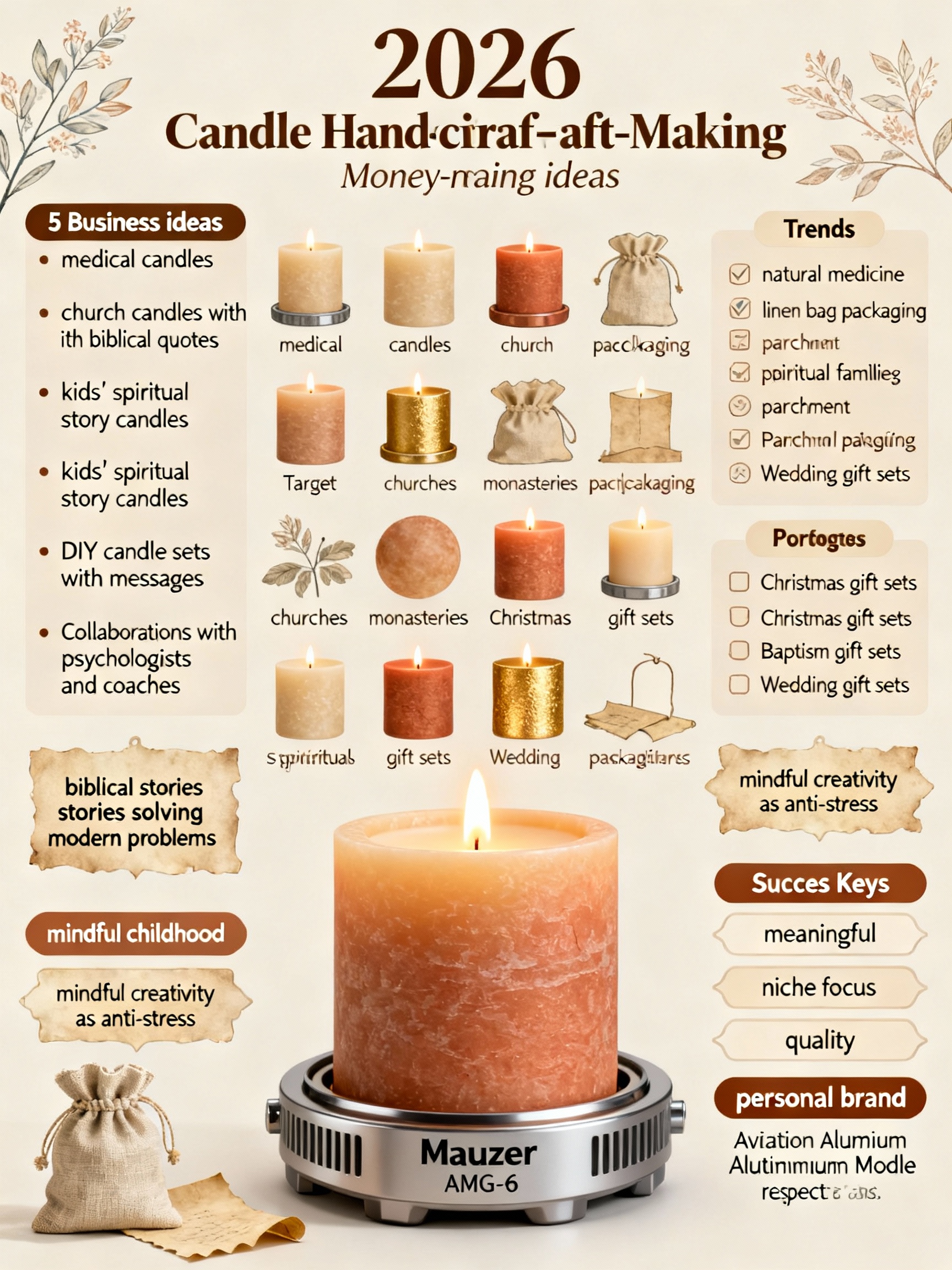 Illustrated full poster on making money from handicraft candles in 2026 with key ideas and trends