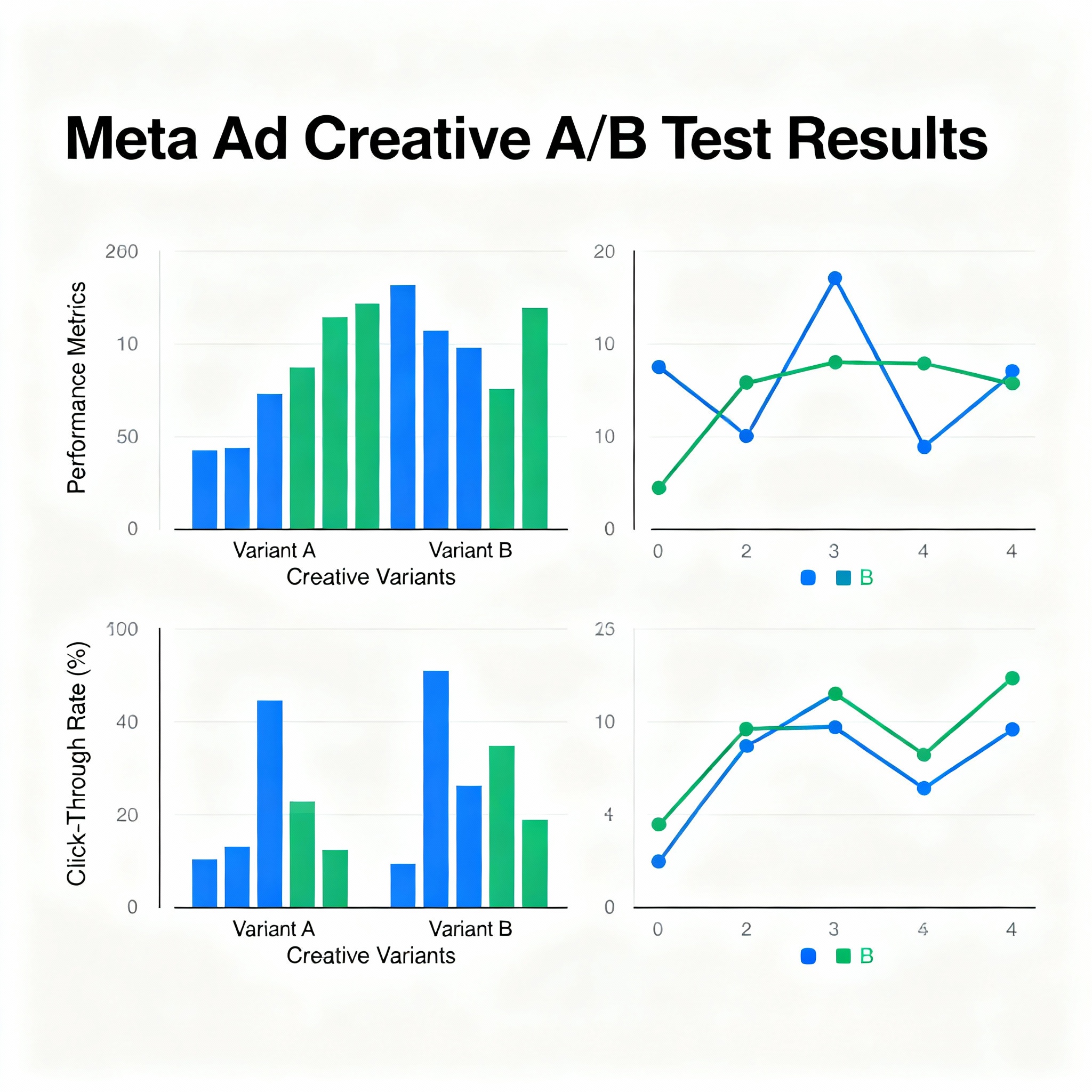 Meta ads creative testing dashboard showing performance metrics and A/B test results