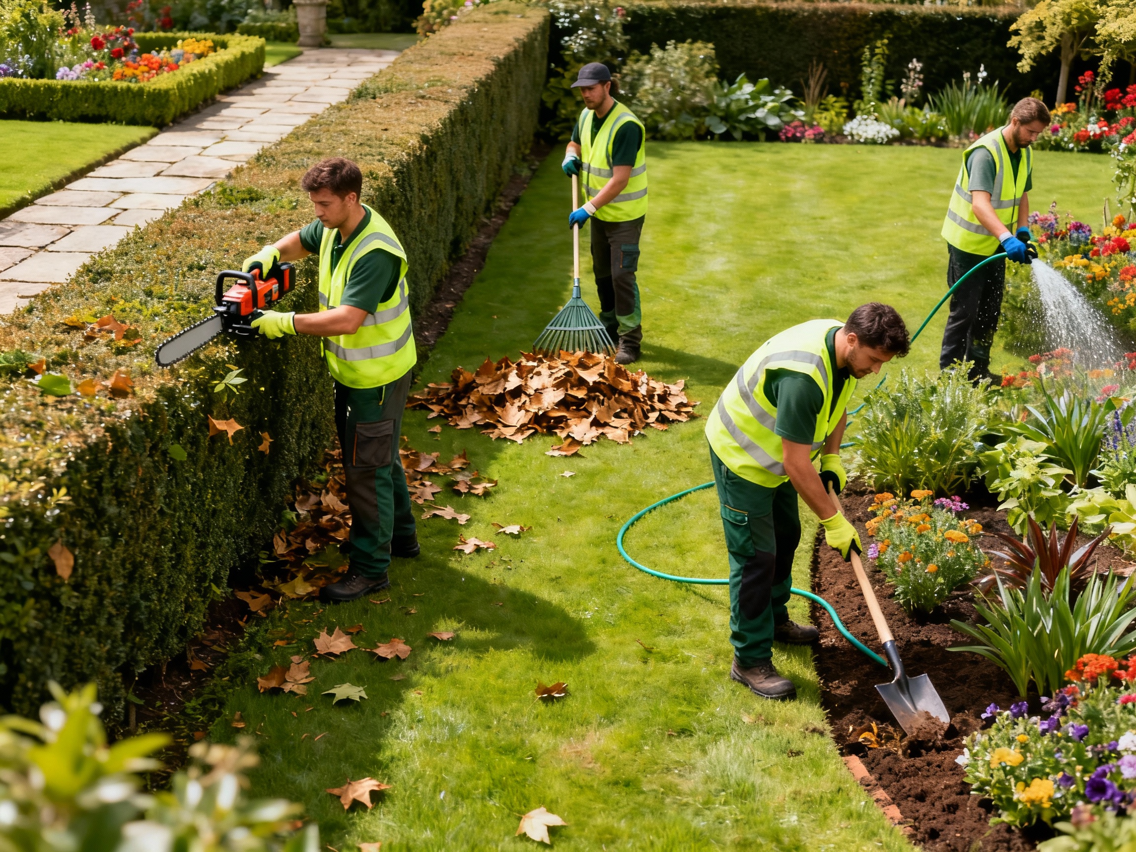 Professional landscaping team at work