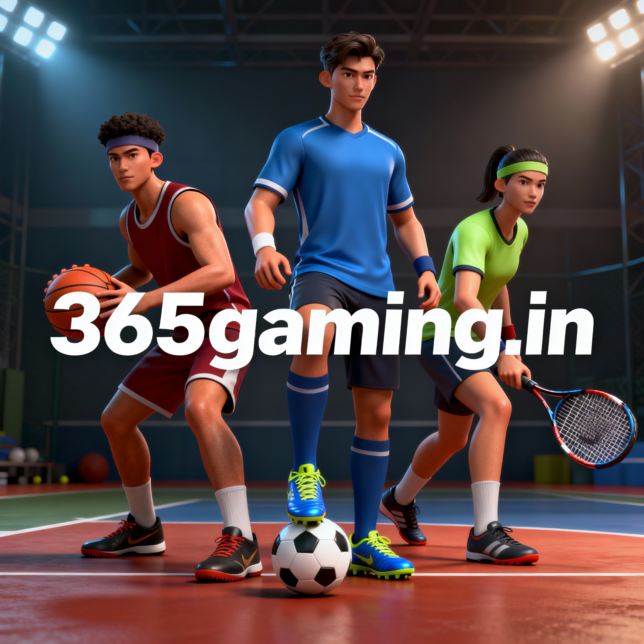 Realistic sports ad poster for 365gaming.in, 3D with lifelike athletes