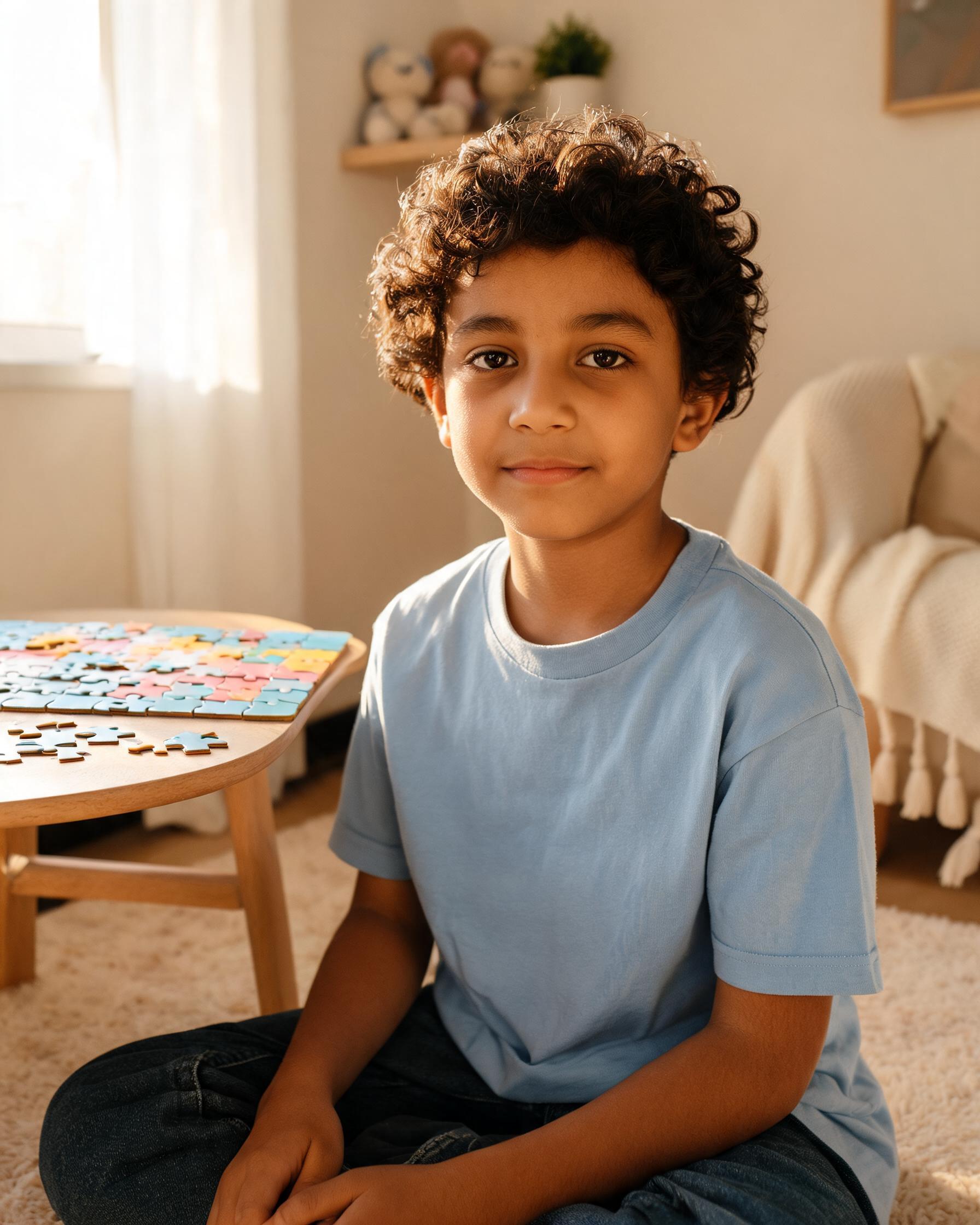 Criança em ambiente acolhedor usada como imagem principal da landing page sobre autismo