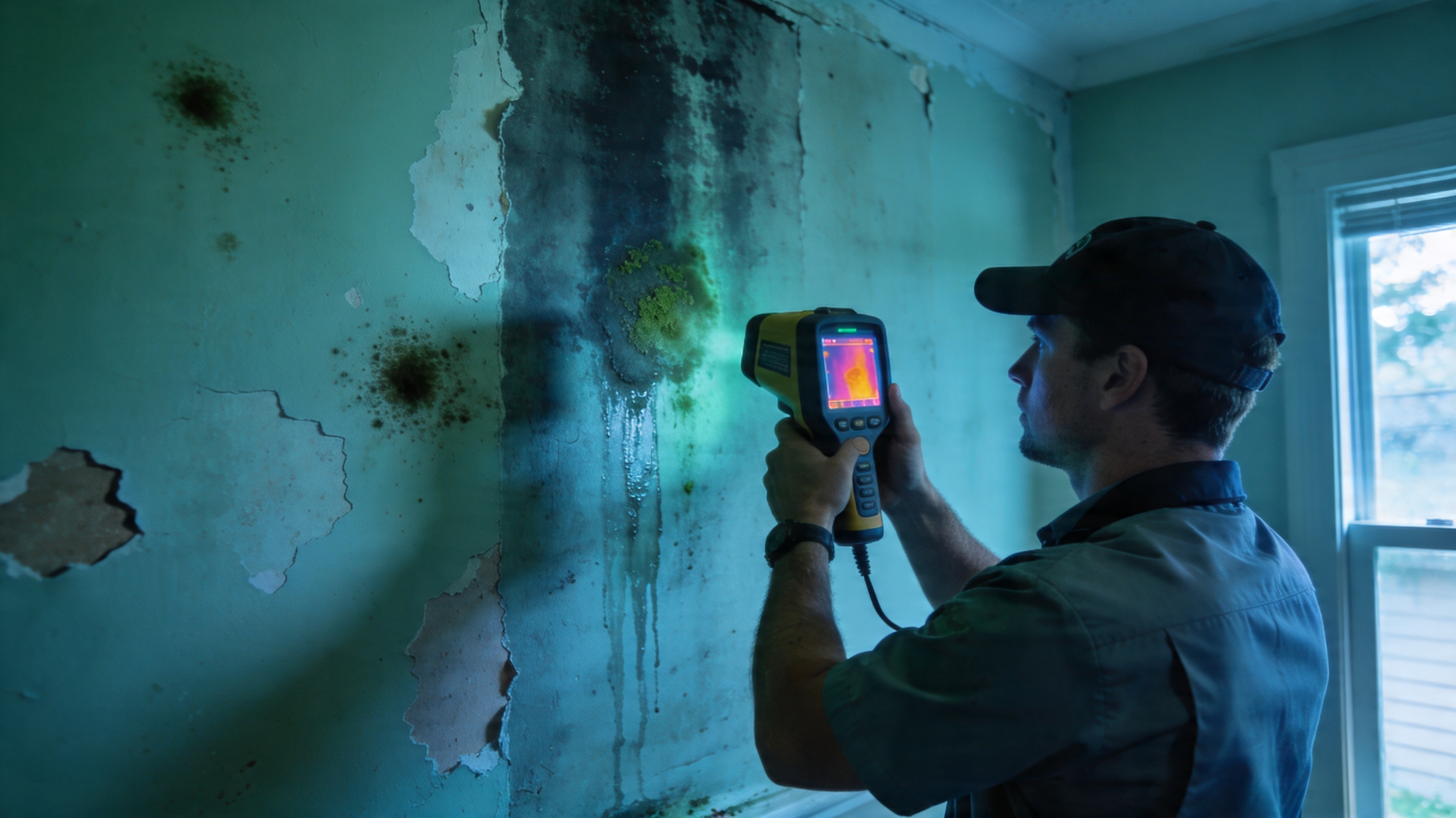 Atlanta mold cleanup professional using infrared camera for mold inspection and moisture detection