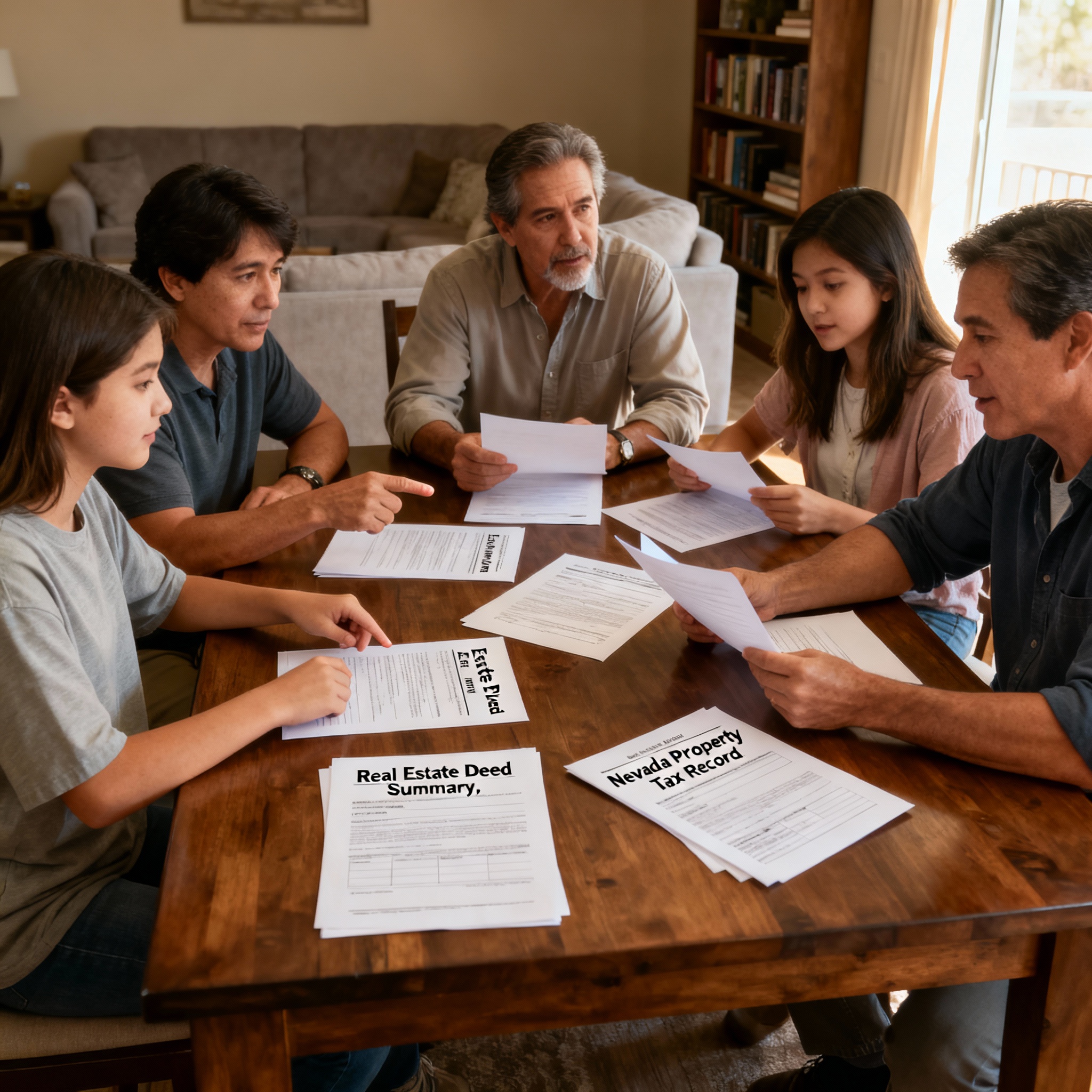 Family preparing to sell parents' home in Paradise, Nevada with compassion and professional estate planning guidance and emotional support