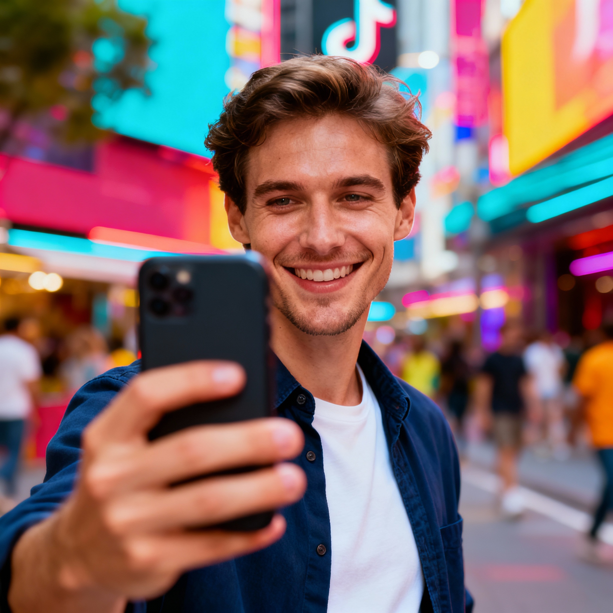 TikTok színek, önmagát videózó európai férfi