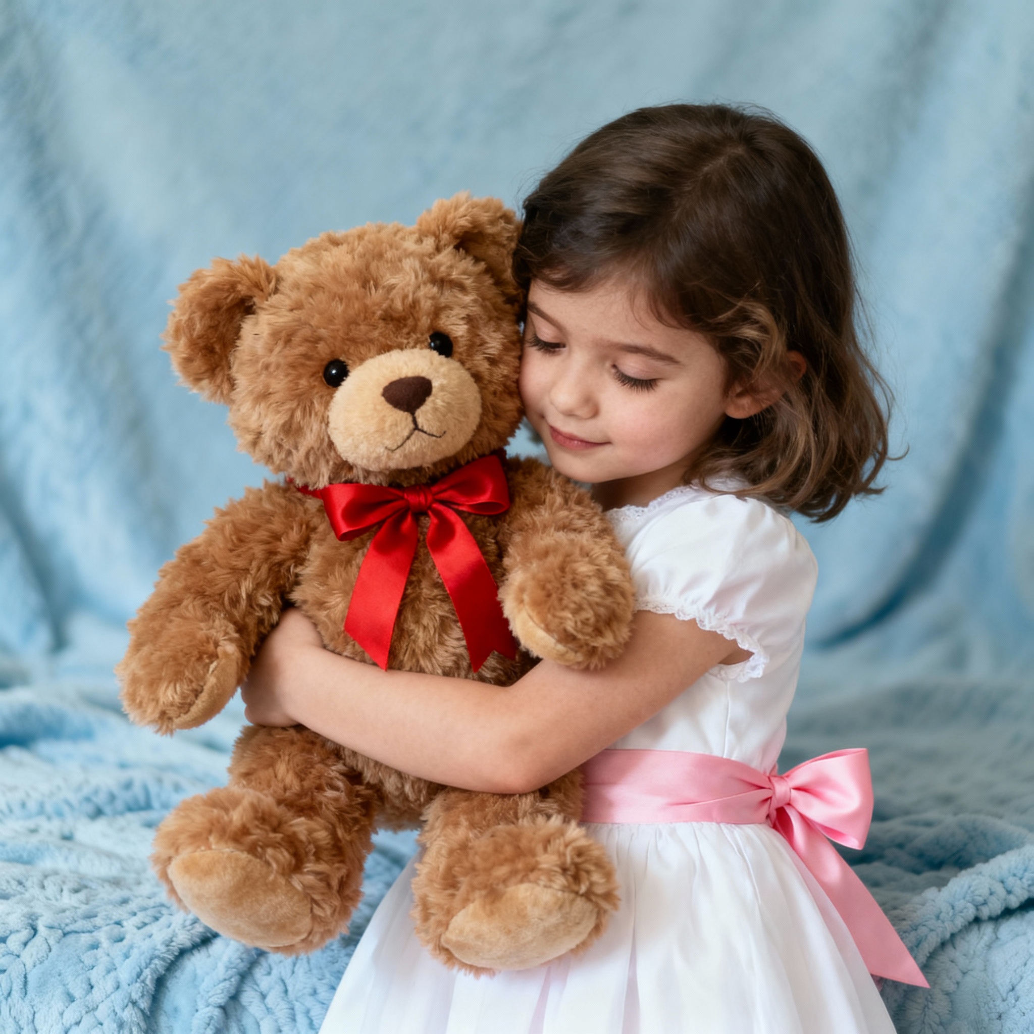 Ảnh đã xóa toàn bộ logo trên ảnh bé gái ôm gấu bông.