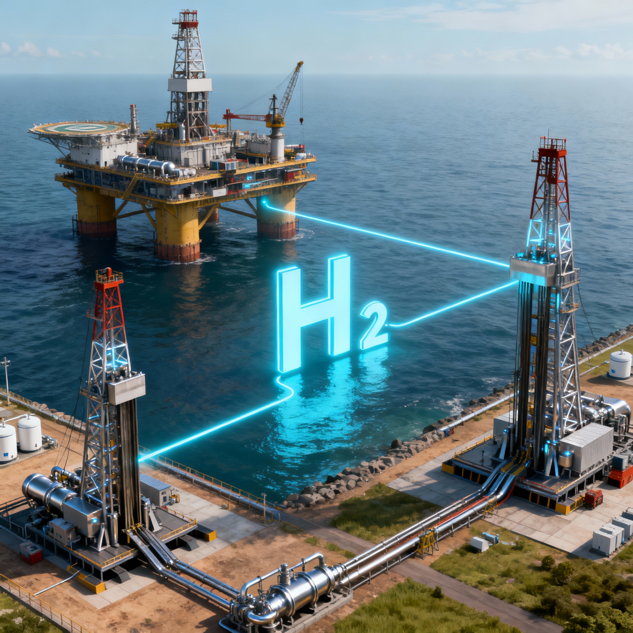 Conceito de operações onshore e offshore com hidrogênio