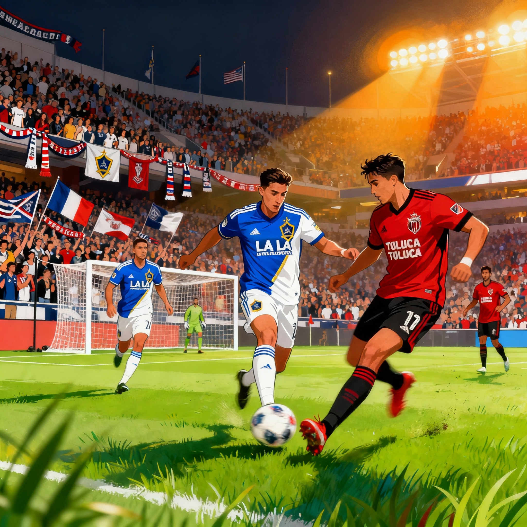 Artistic painting illustration of LA Galaxy versus Toluca football match
