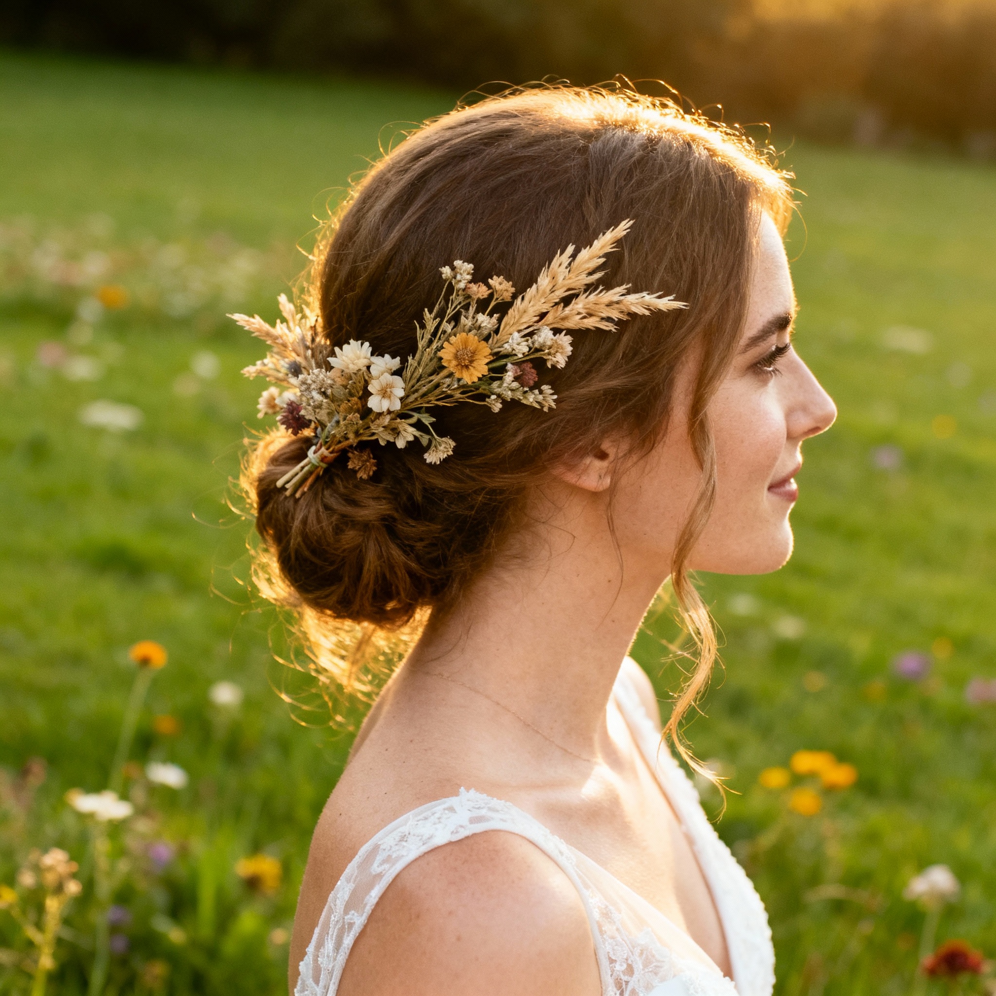 Eco-friendly wedding hair vine dried flowers sustainable bridal accessories