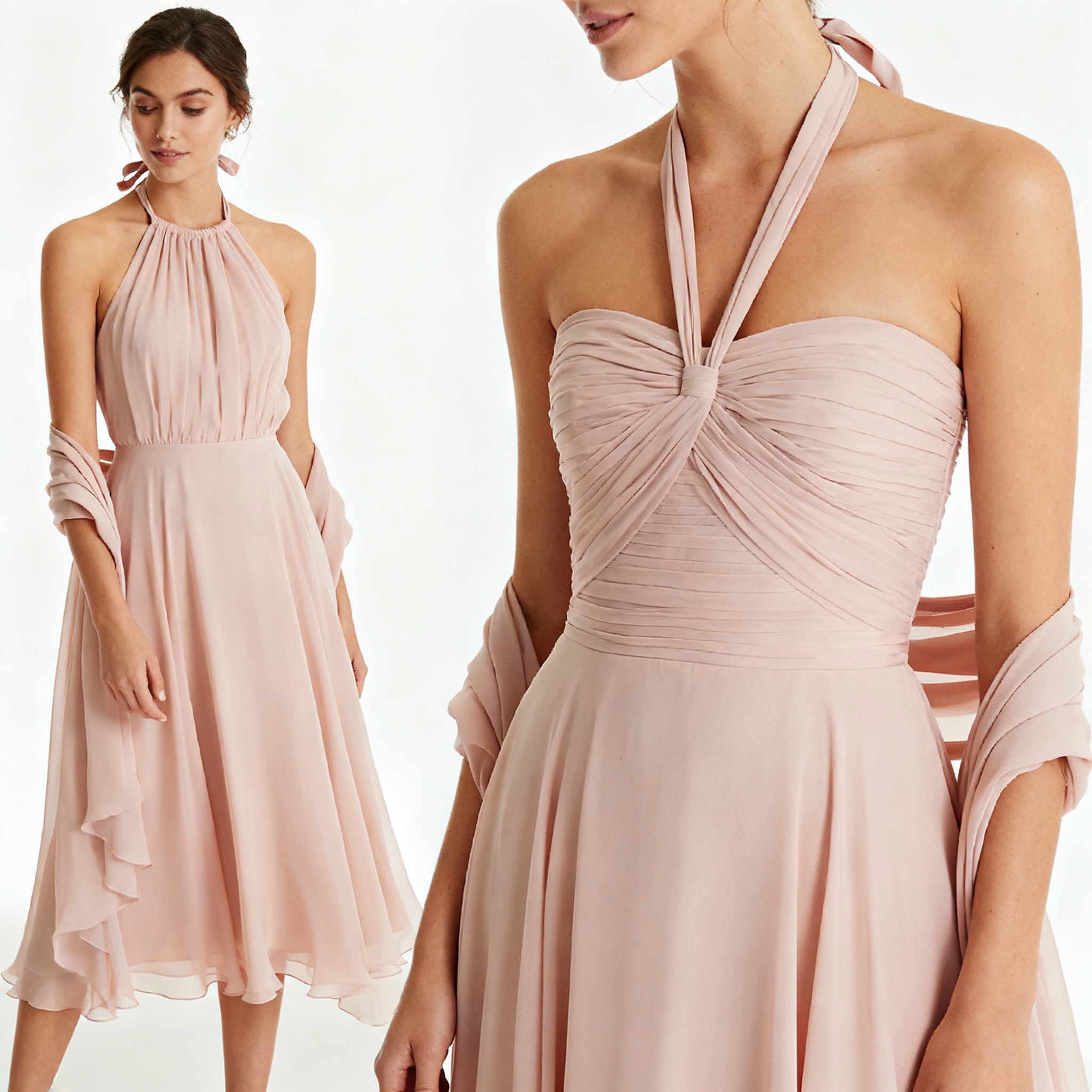 Convertible bridesmaid dress styled in multiple configurations