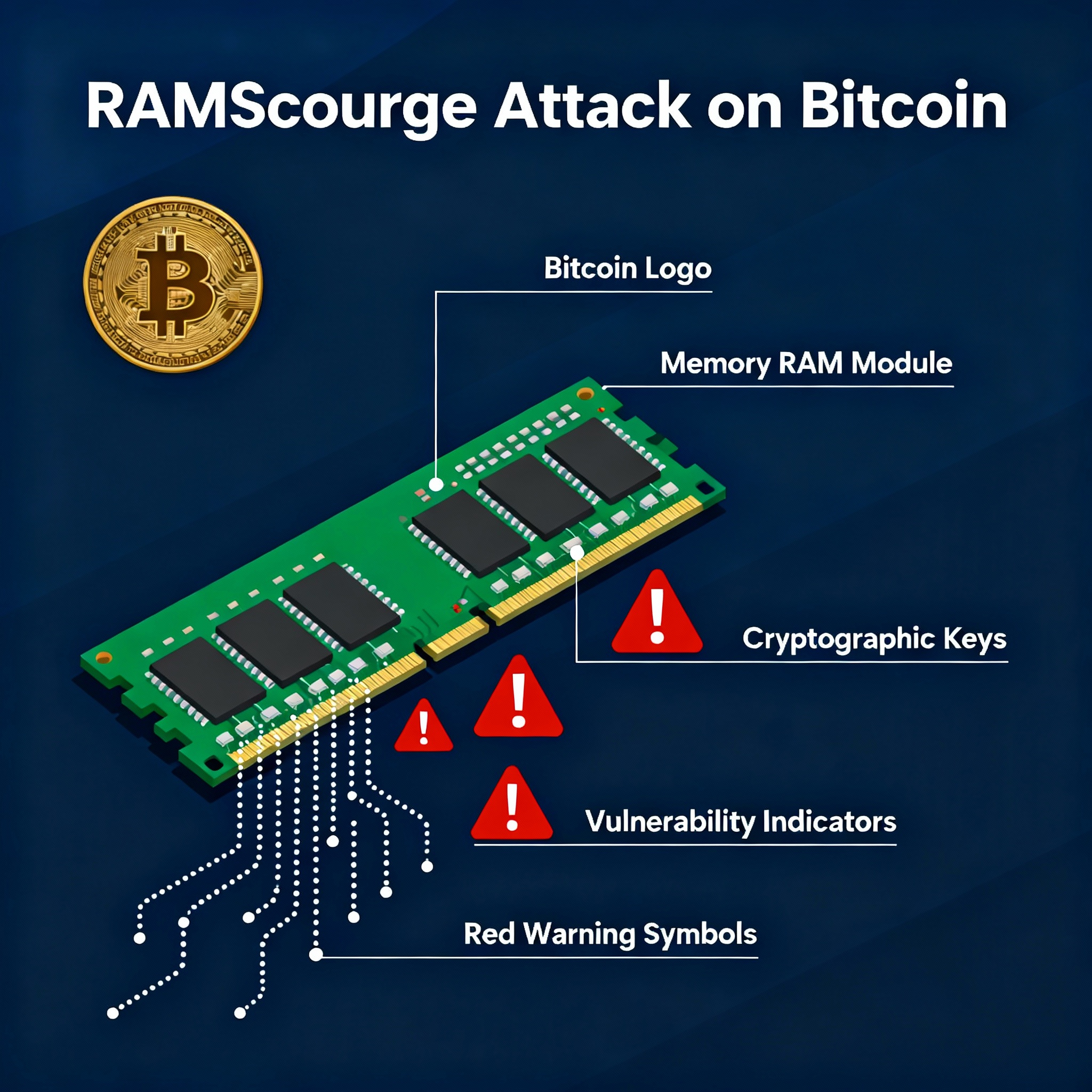 RAMScourge Attack research diagram illustrating cryptographic vulnerability impact on Bitcoin security