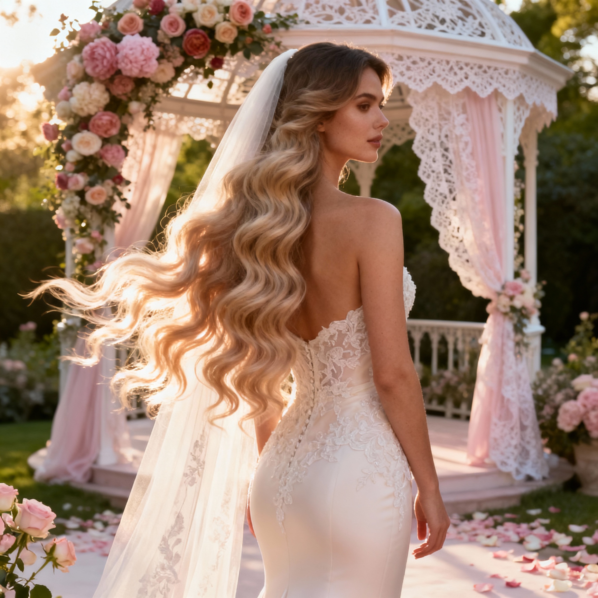 Super realistic woman model with Luxe Waves Bridal Hairstyle